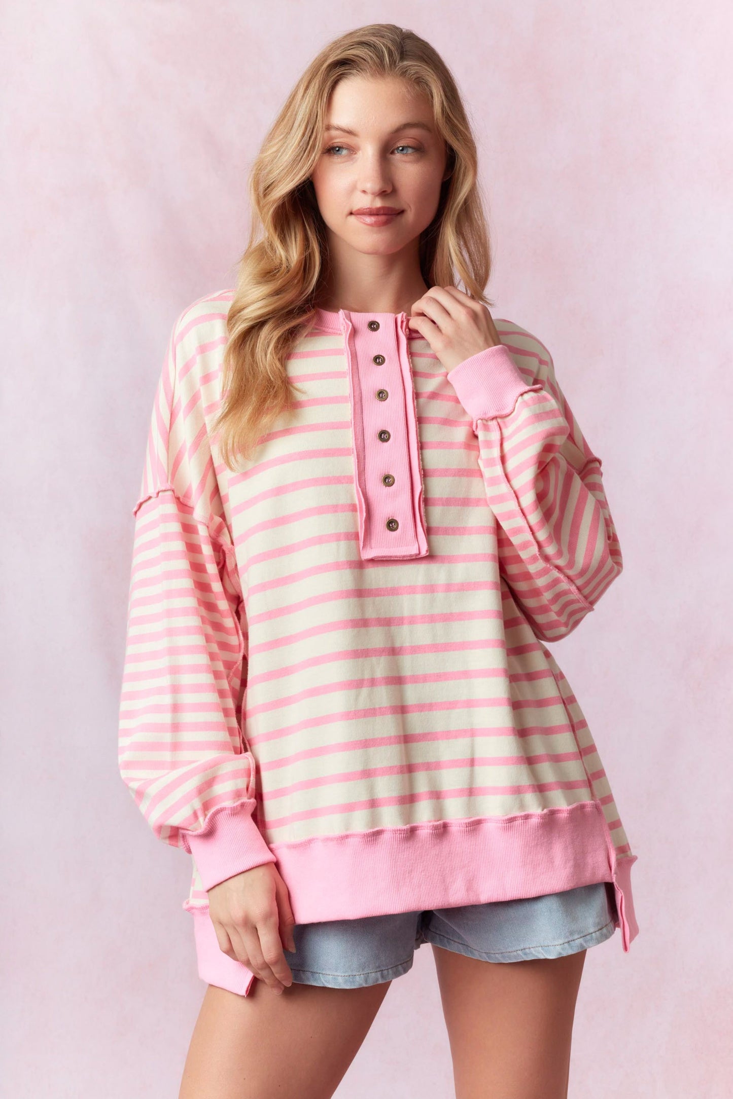 Stripe Contrast Pink Sweatshirt