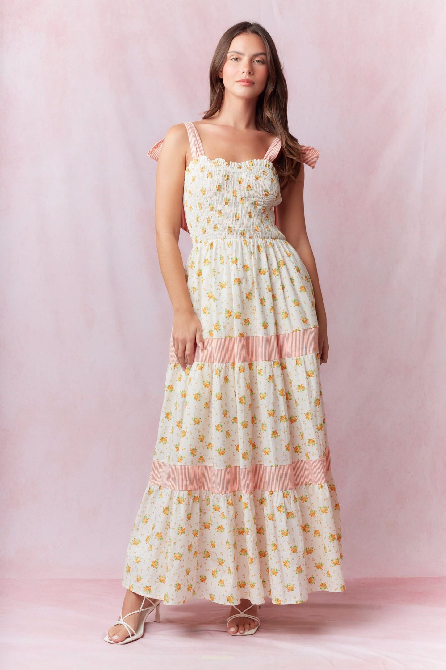 Floral Print Tie Shoulder Maxi Dress