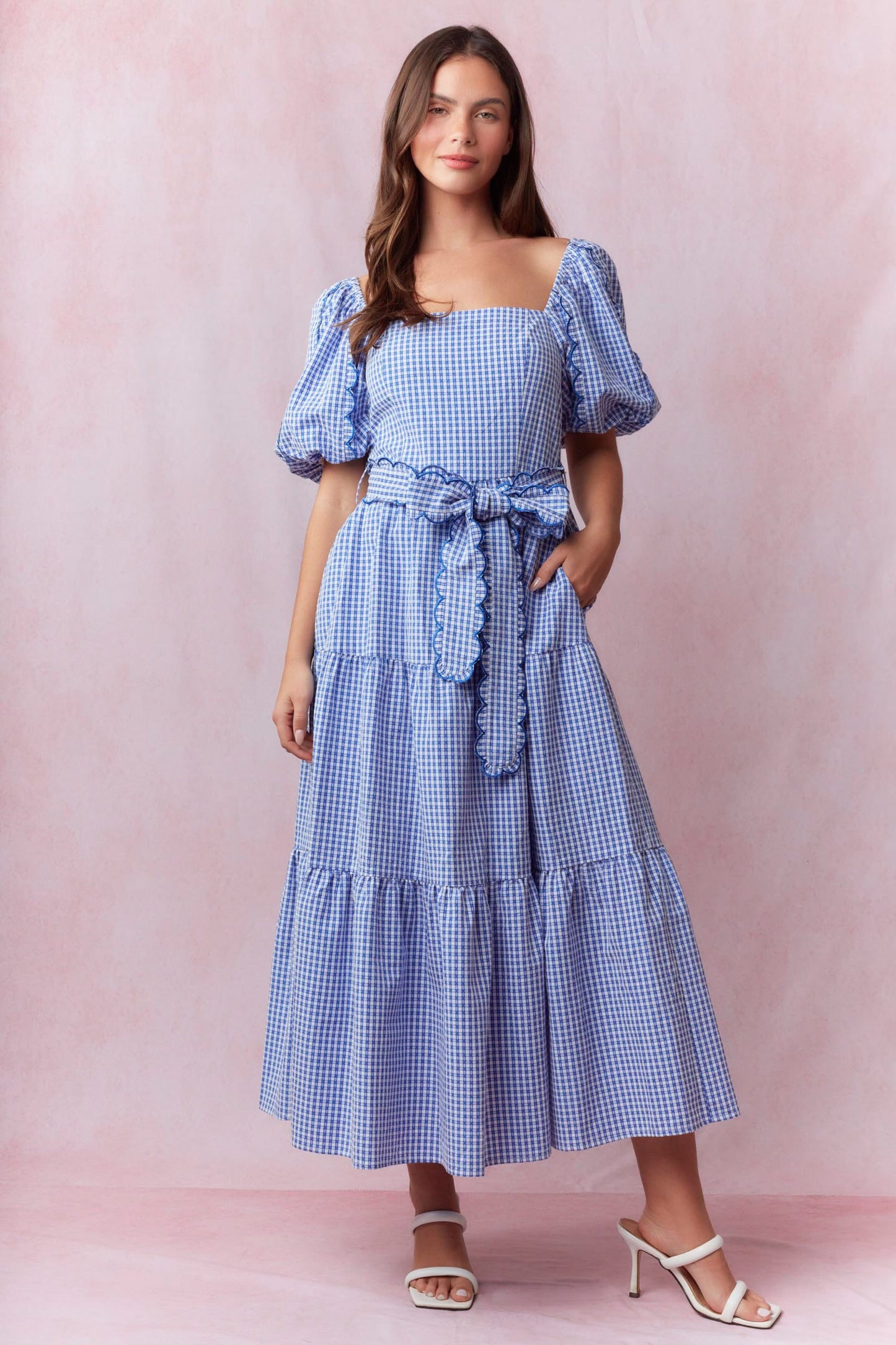 Scallop Belted Midi Dress