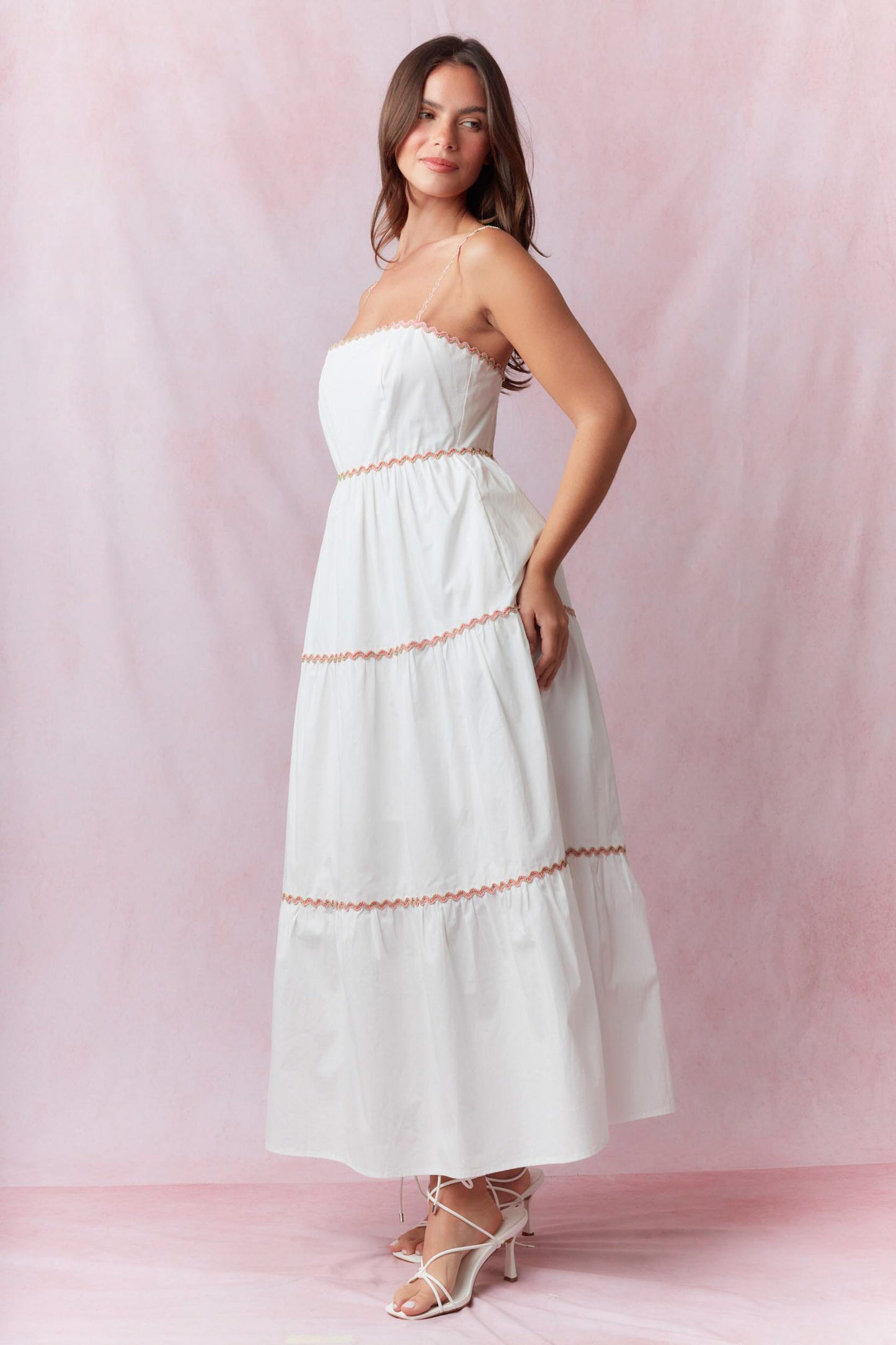 Multi Color Ric Rac Trim Detail Sleeveless Midi Dress