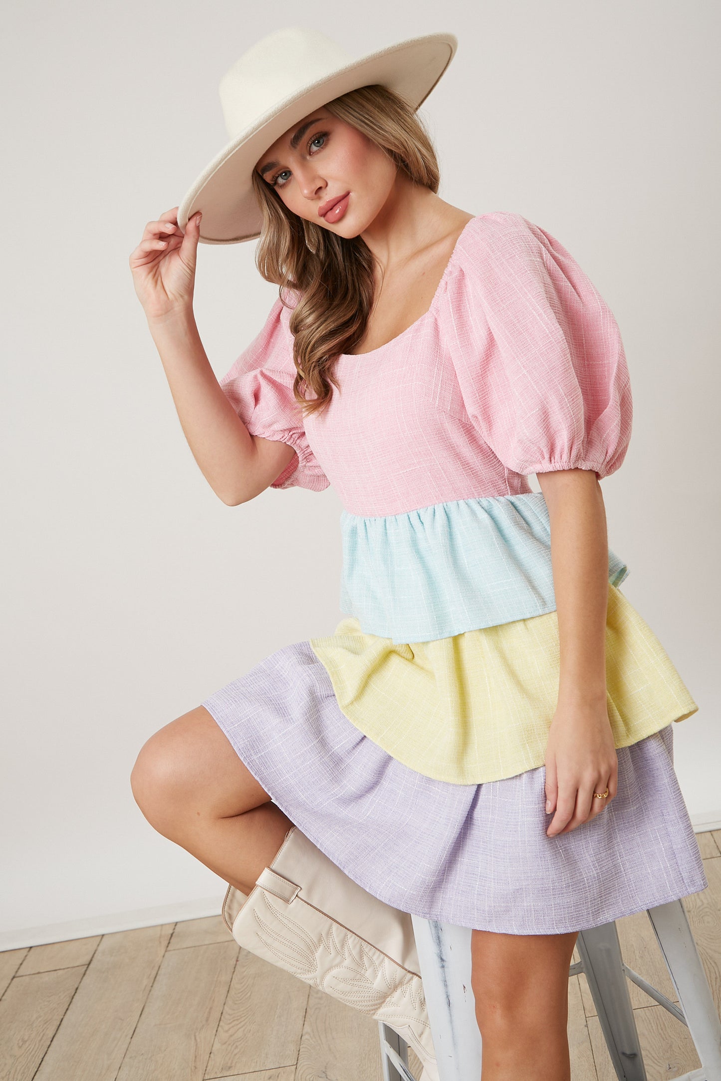 Easter Color Block Button Down Dress