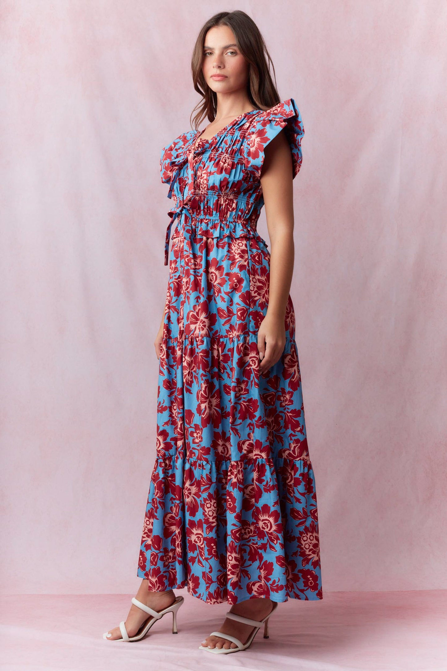 Front Zip Cotton Poplin Front Tie Detail Midi Dress