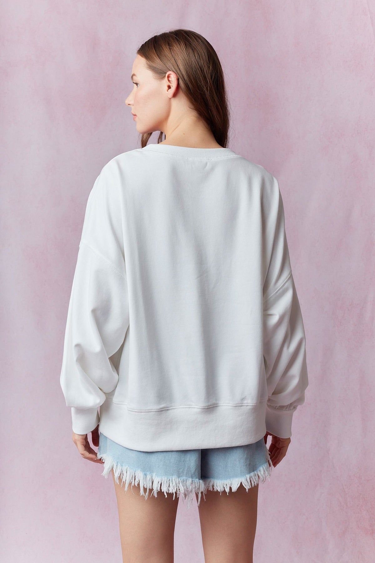 Bow Lace Embroidery Sweatshirt In White