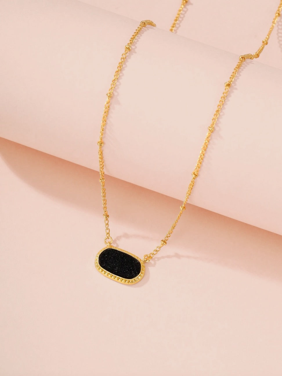 Black and Gold Oval Pendant Necklace