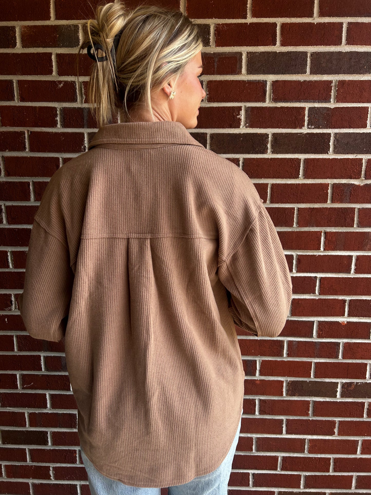 Rib Knit Exposed Seam Shacket in Mocha