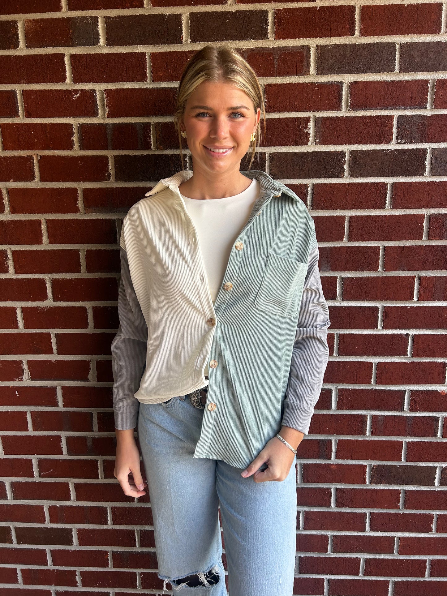 Green Colorblock Shacket