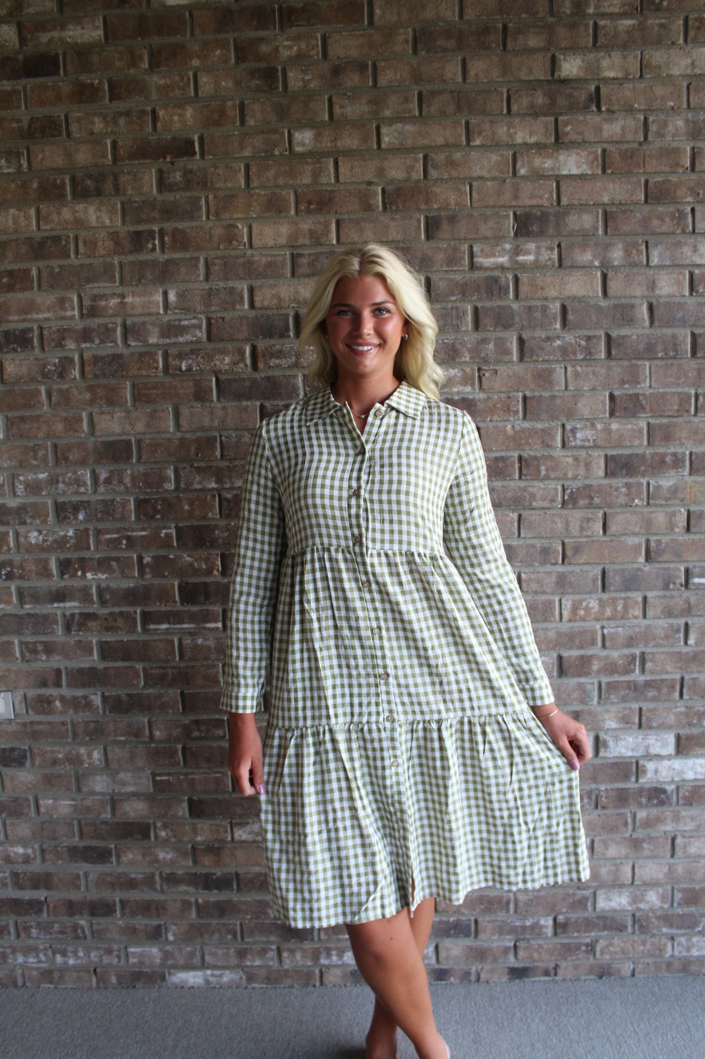 Green Checkered Midi Dress