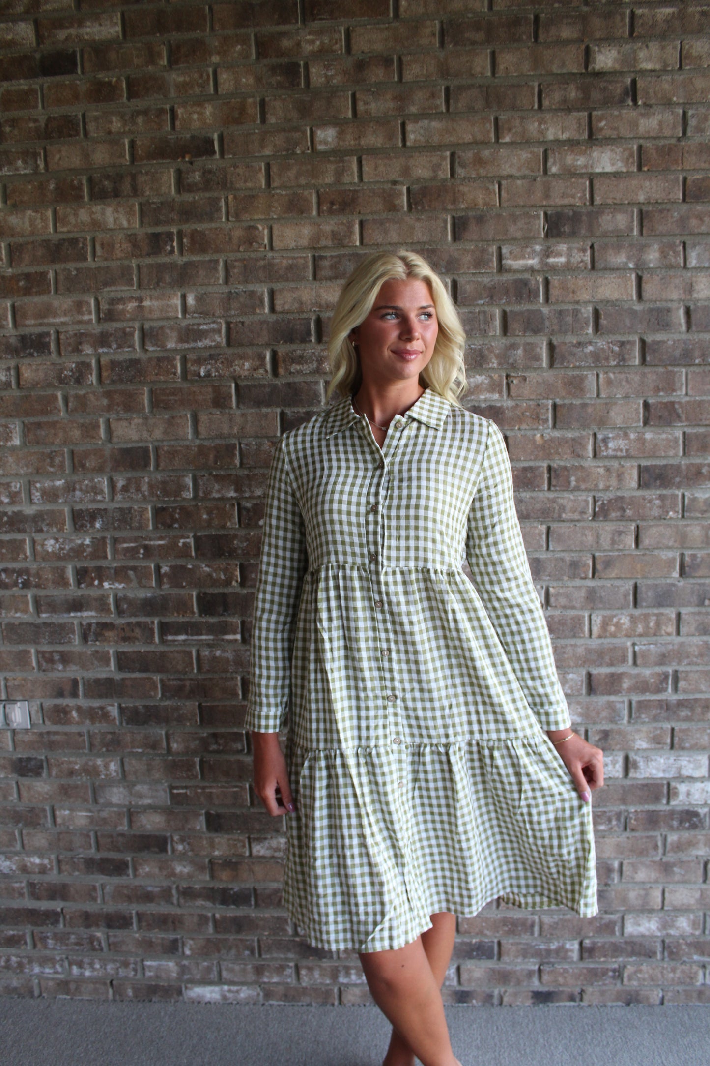 Green Checkered Midi Dress