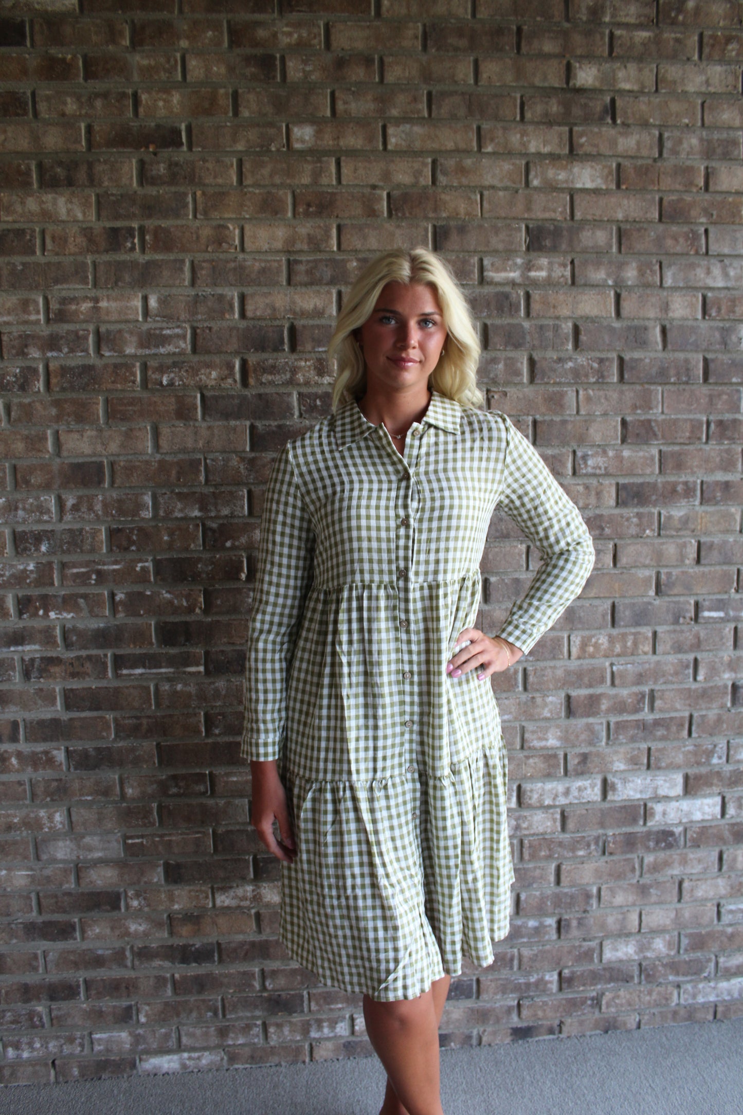 Green Checkered Midi Dress