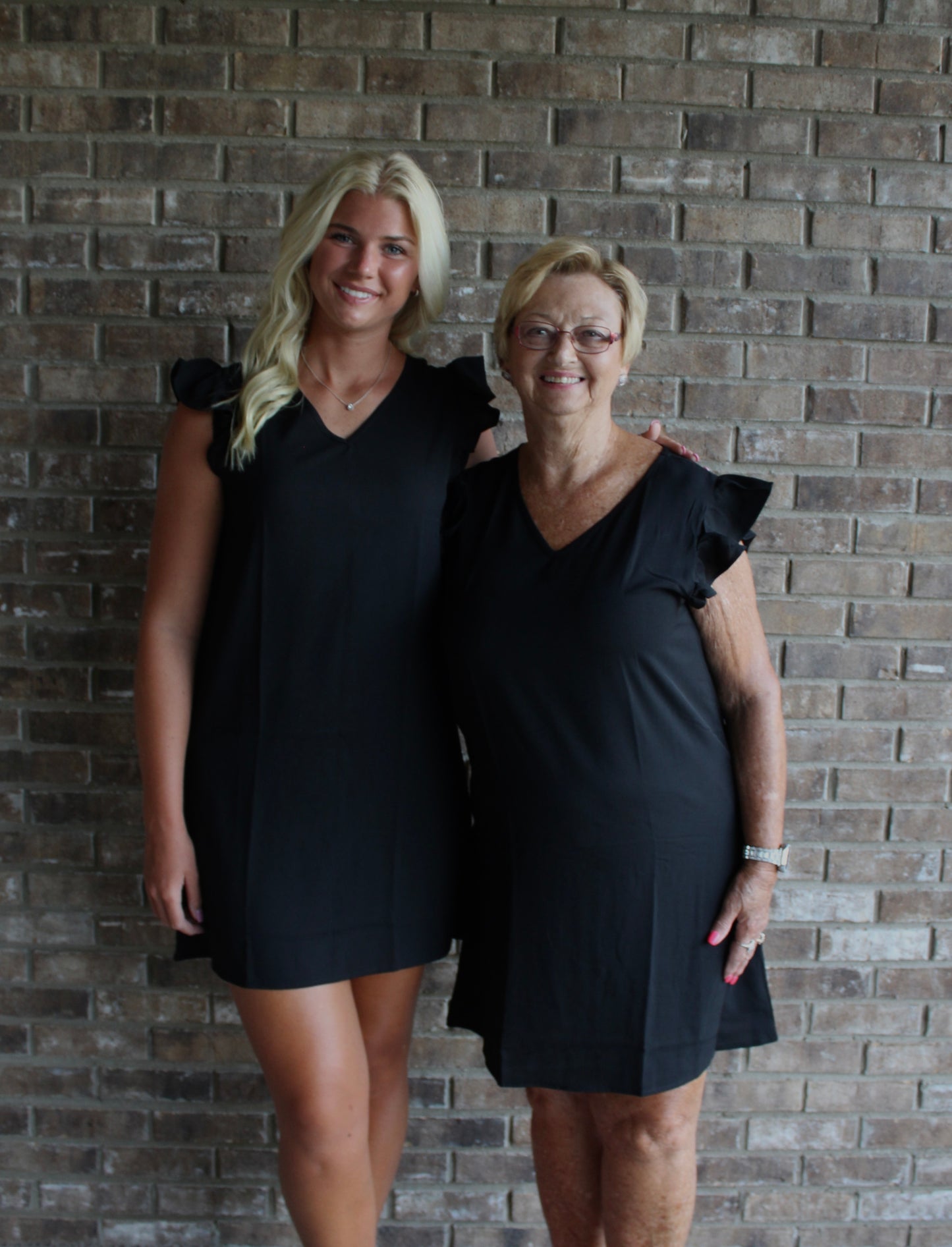 Black Ruffled V-Neck Flutter Sleeve Dress