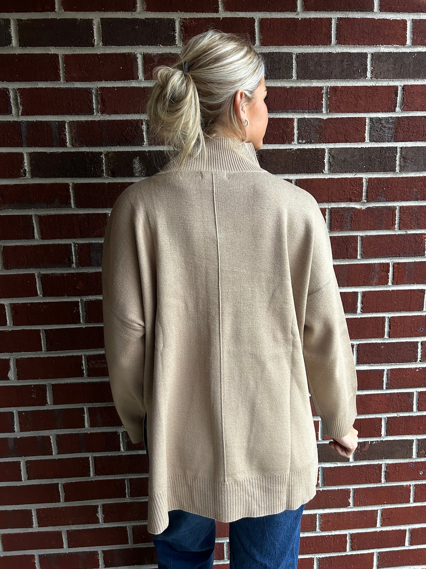 Mocha Mock Neck Front Seam Pullover Sweater