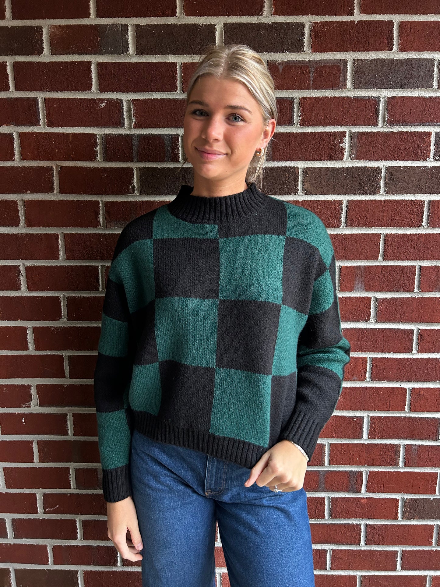 Green and Black Checkered Sweater