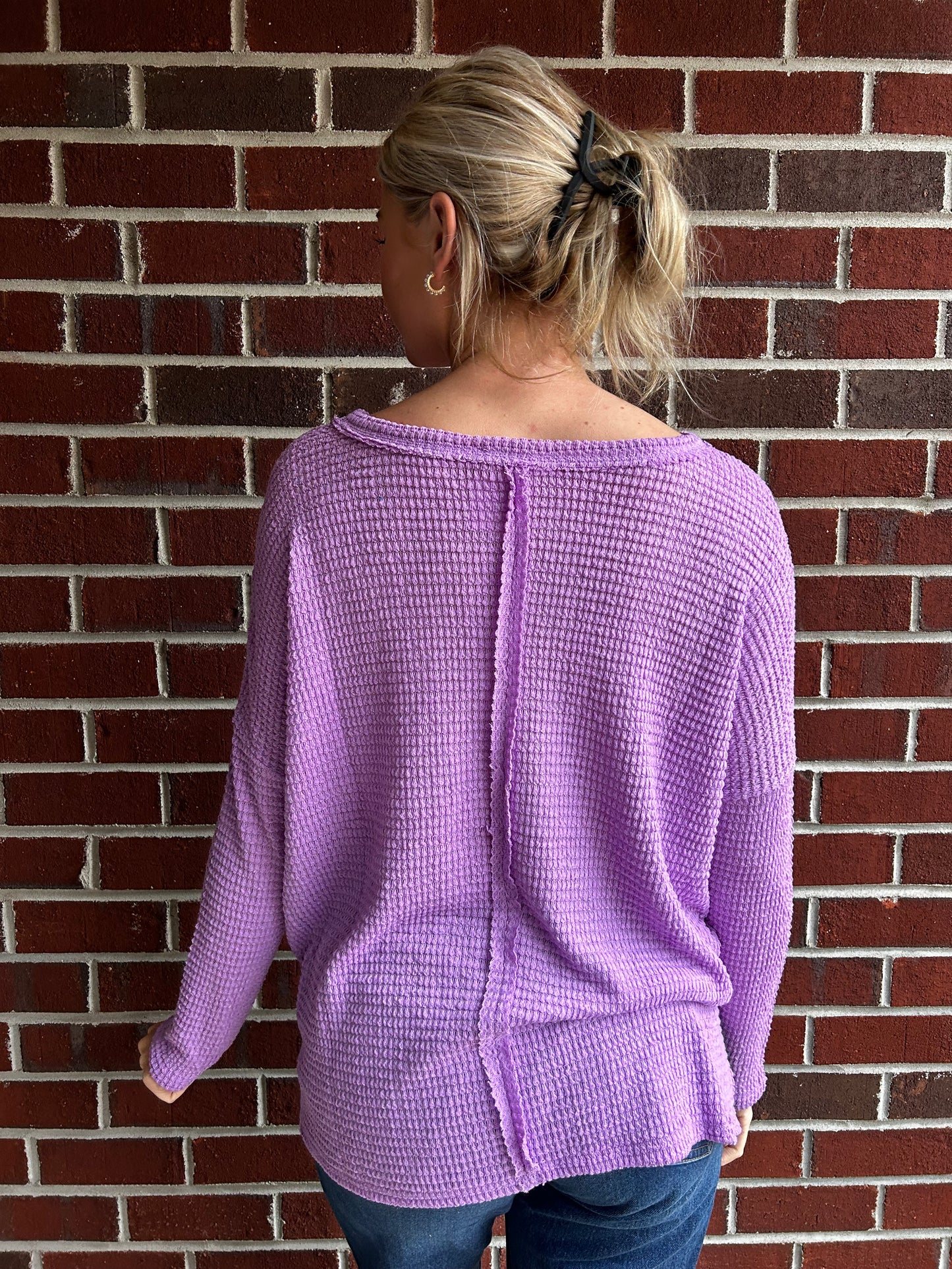 Long Sleeve Seamed Lavender Sweater