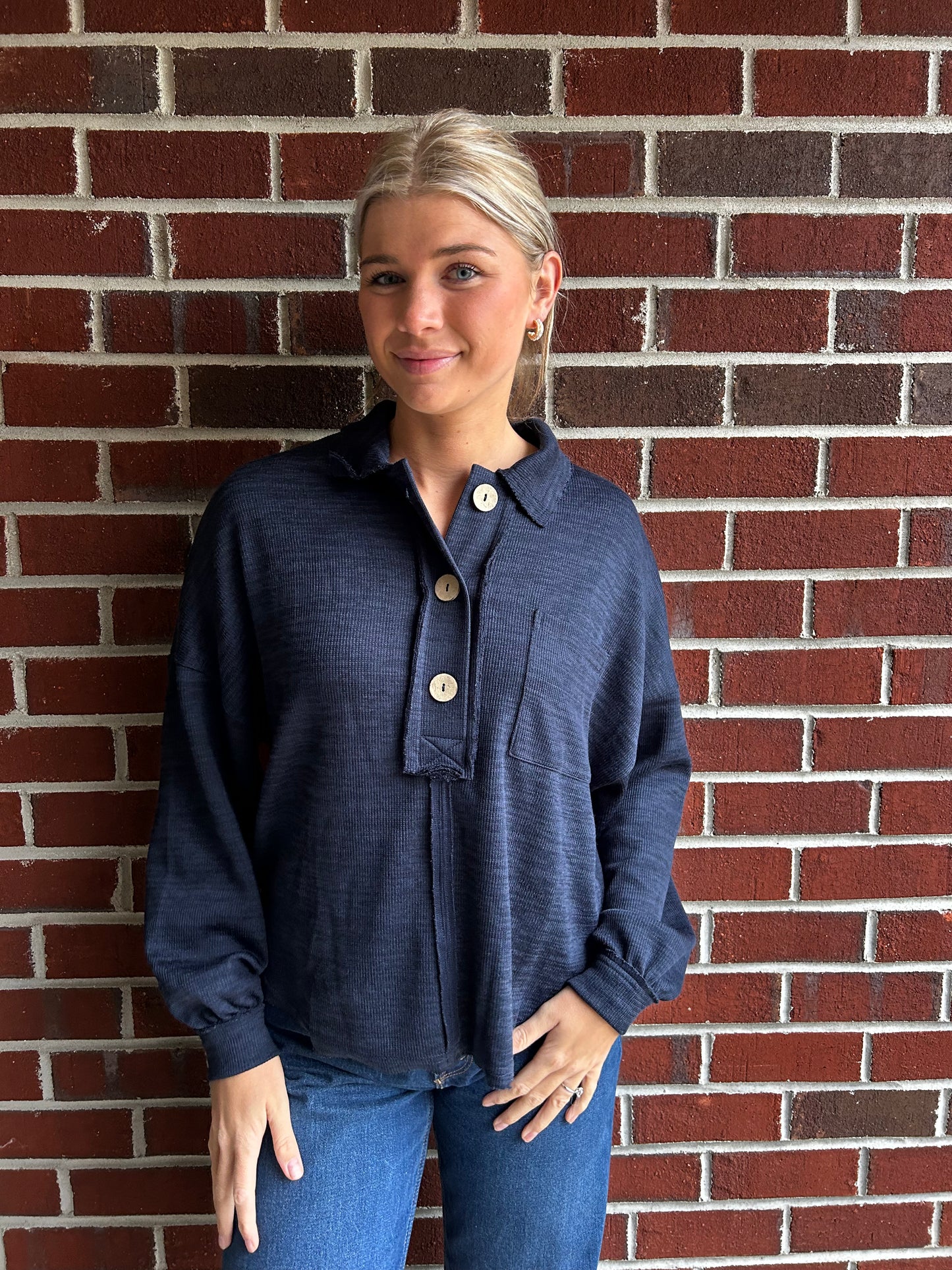 Button Me Up Blue Top