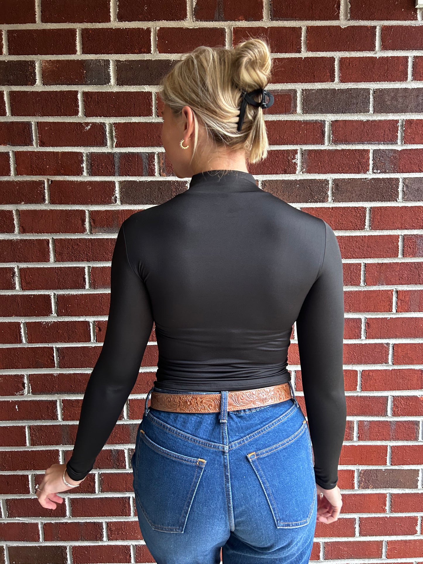 Soft as Butter Long Sleeve Mock Neck Top in Black