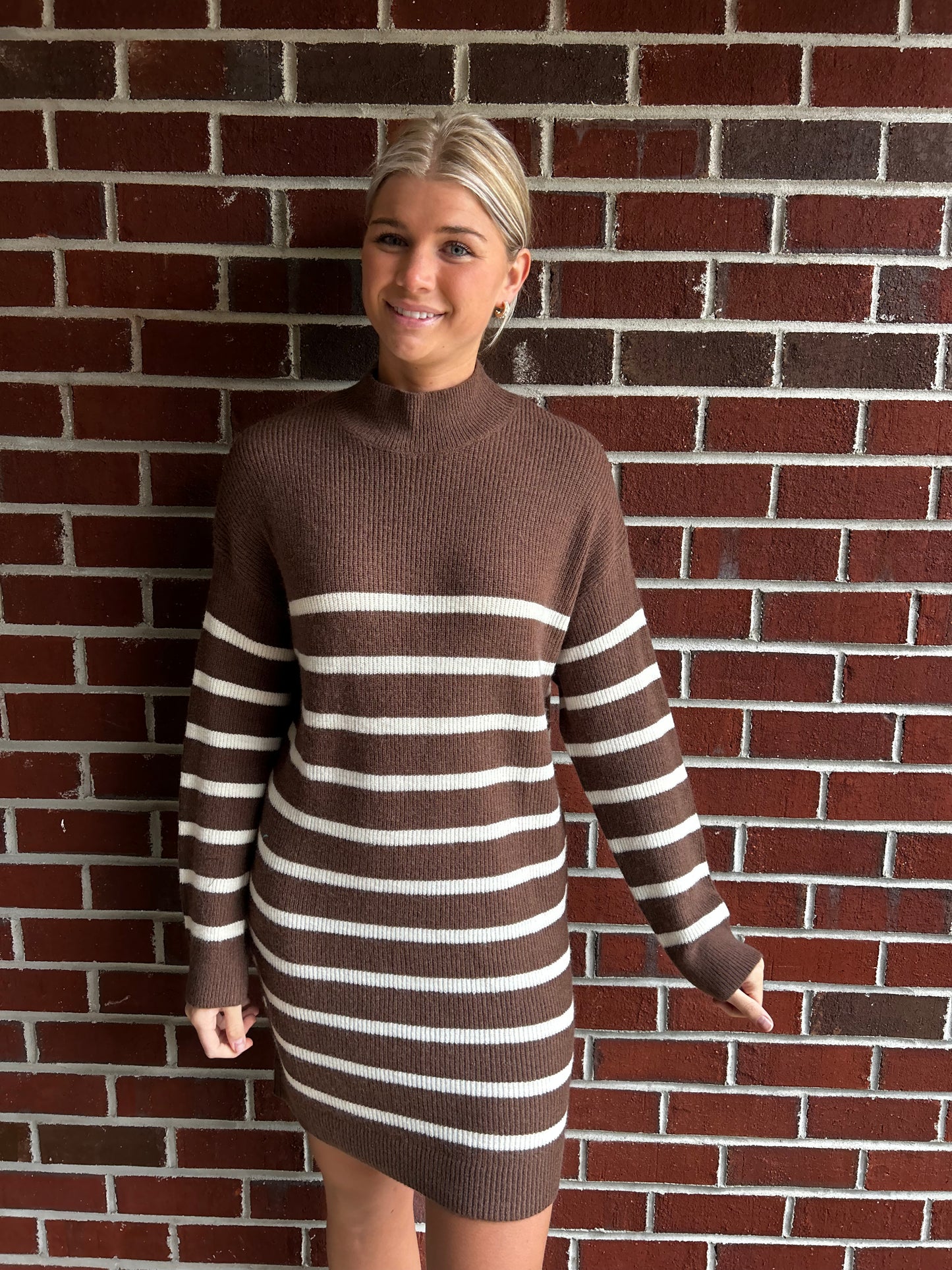 Brown Stripe Sweater Dress