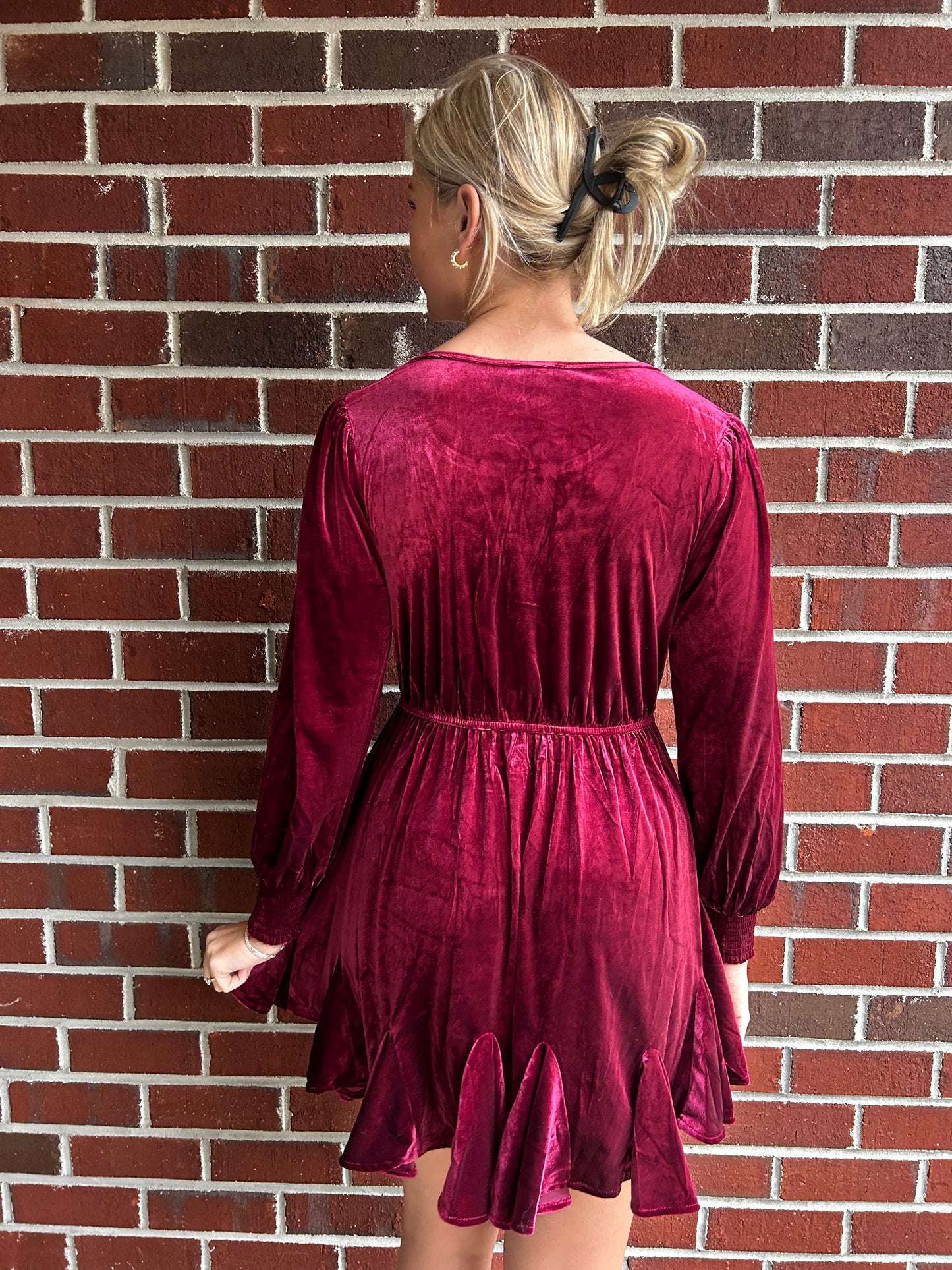 Velvet Split Collar Mini Dress in Burgundy