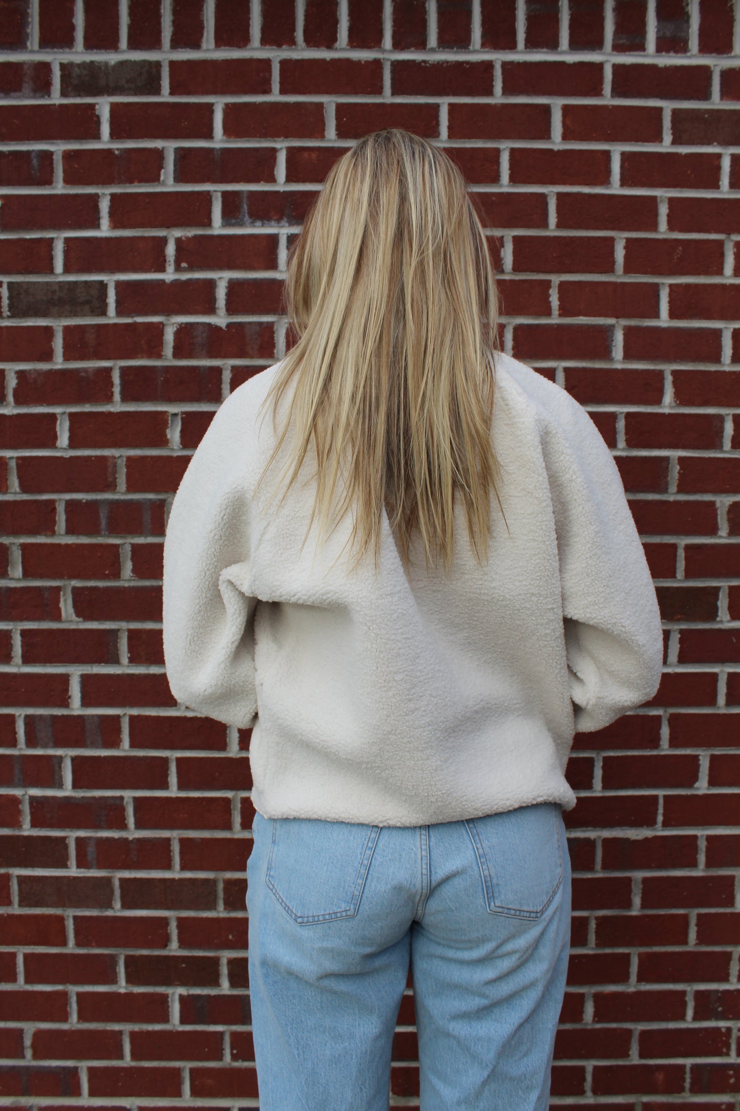Solid Snap Button Fleece Jacket in Ivory