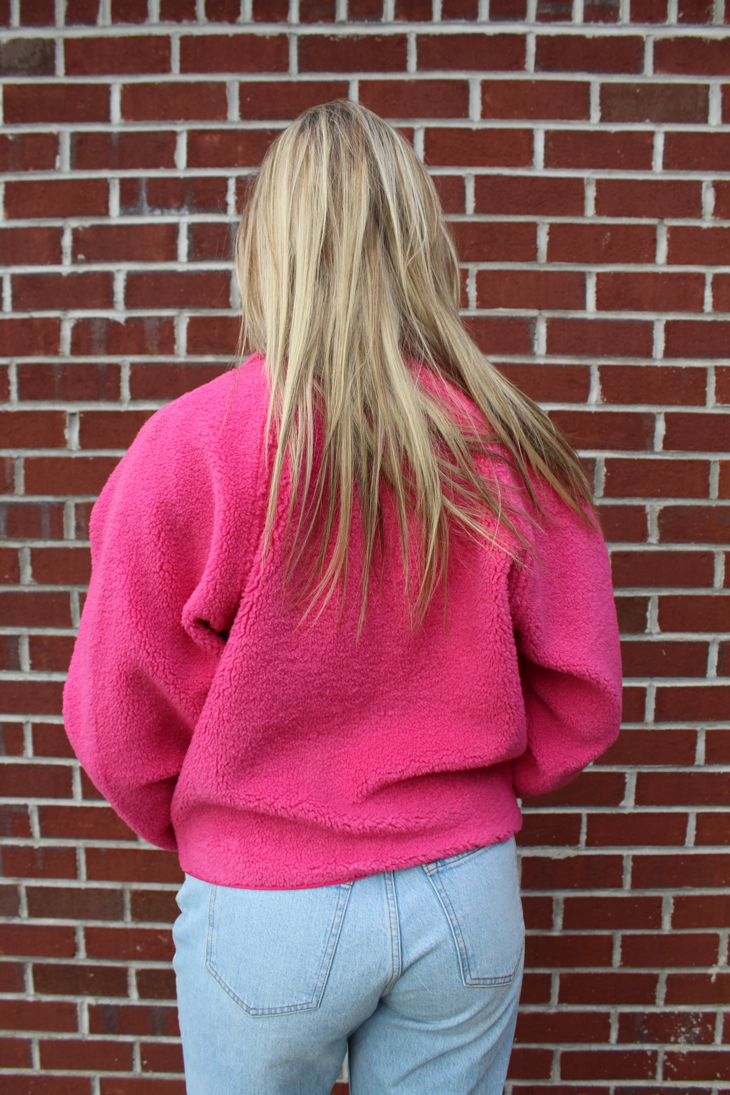 Solid Snap Button Fleece Jacket in Pink