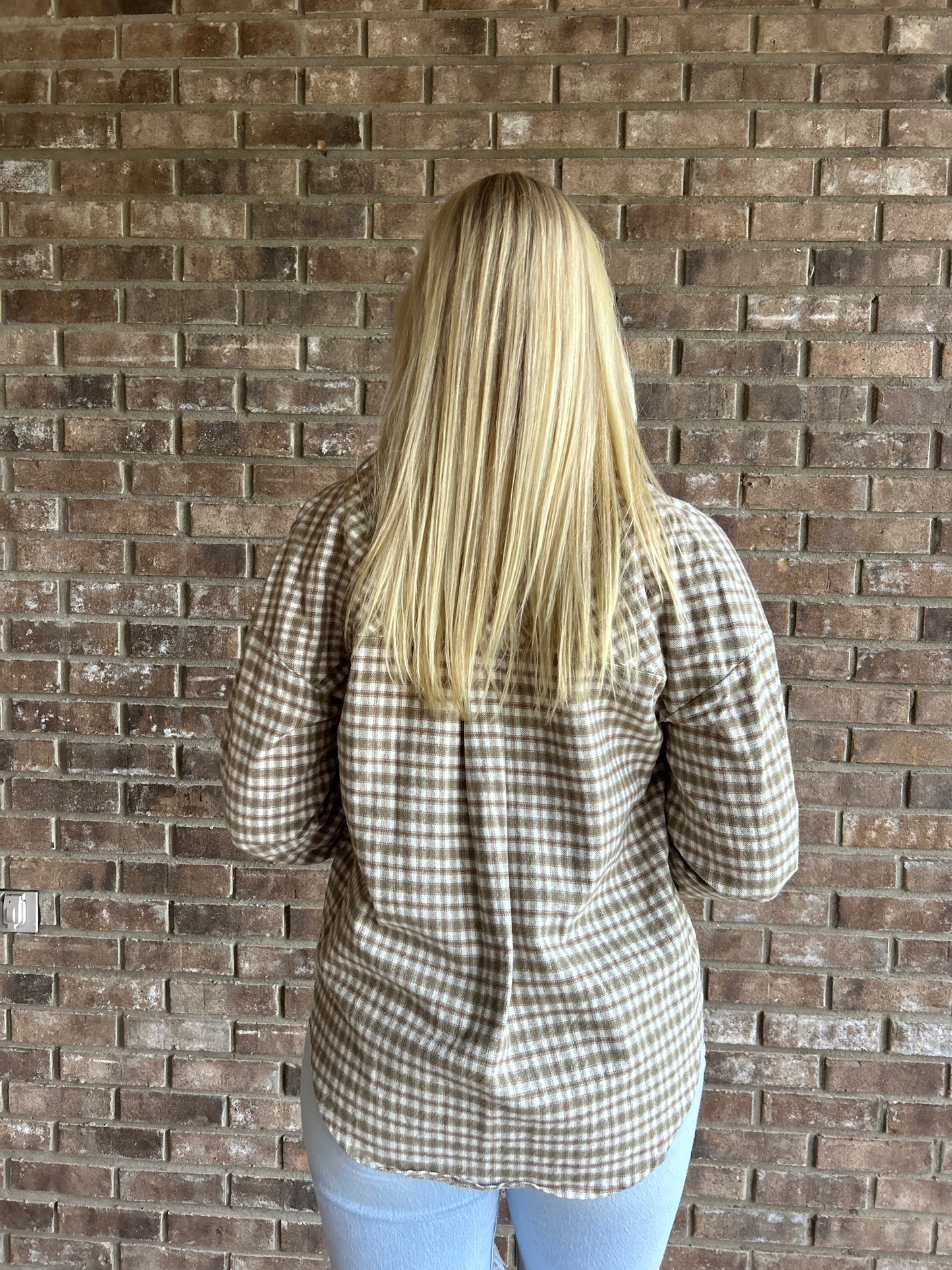 Relaxed Contrast Plaid Shacket In Olive