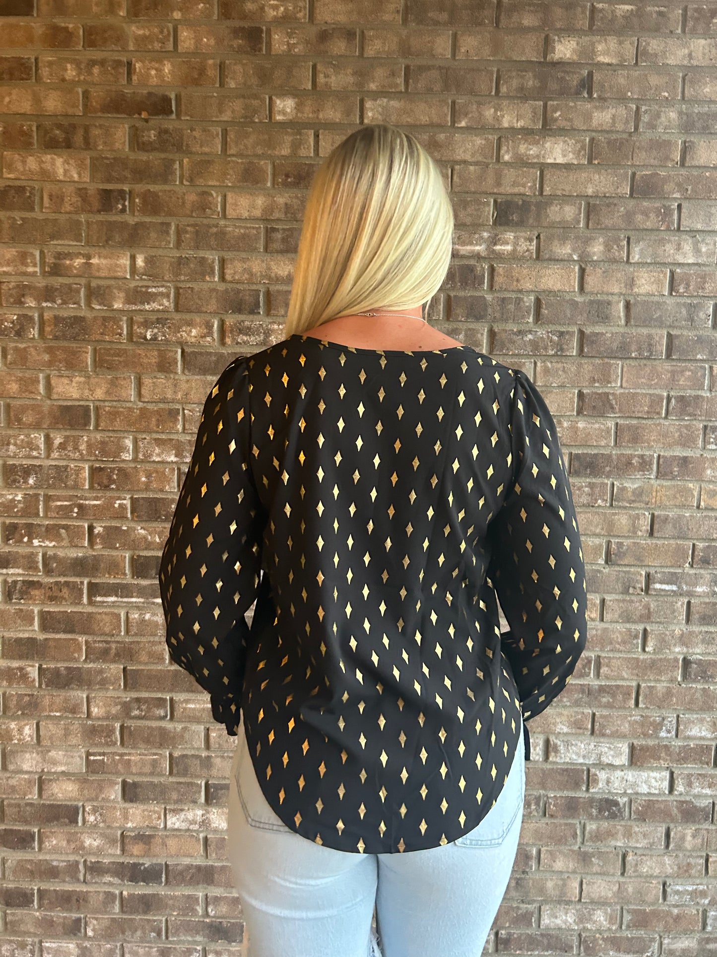 Printed Round Neck Flounce Sleeve Blouse