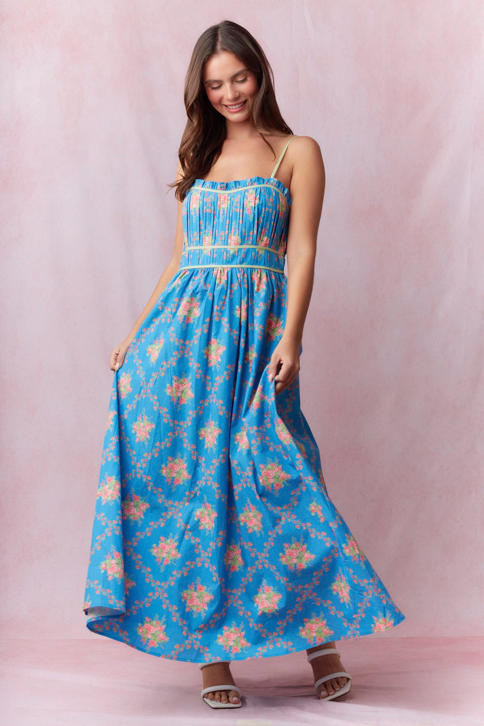 Cotton Poplin Floral Prints Maxi Dress in Blue shoptipsytulip Cotton Poplin Floral Prints Maxi Dress in Blue shoptipsytulip