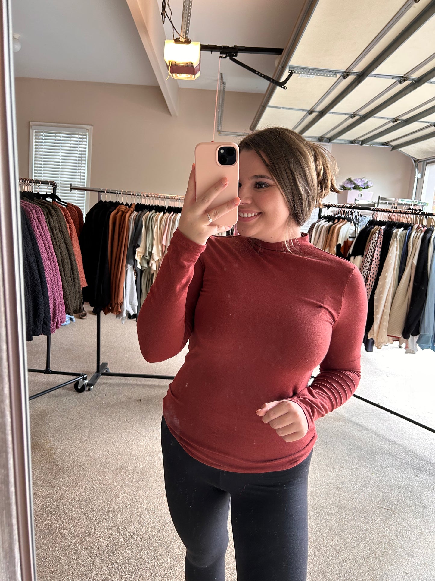 Long Sleeve Mock Neck Top in Rust