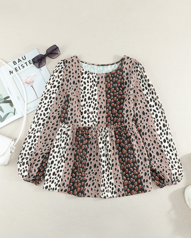 Printed Color Block Frill Trim Babydoll Top