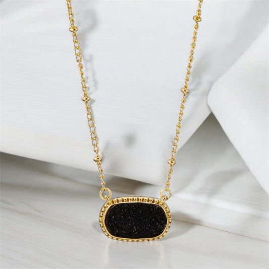 Black and Gold Oval Pendant Necklace