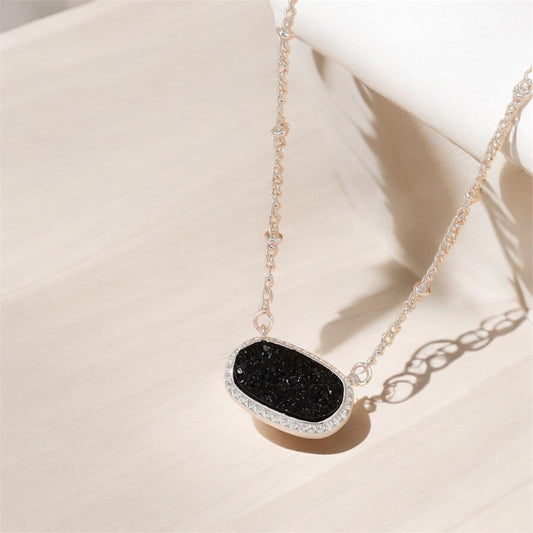 Black and Silver Oval Pendant Necklace