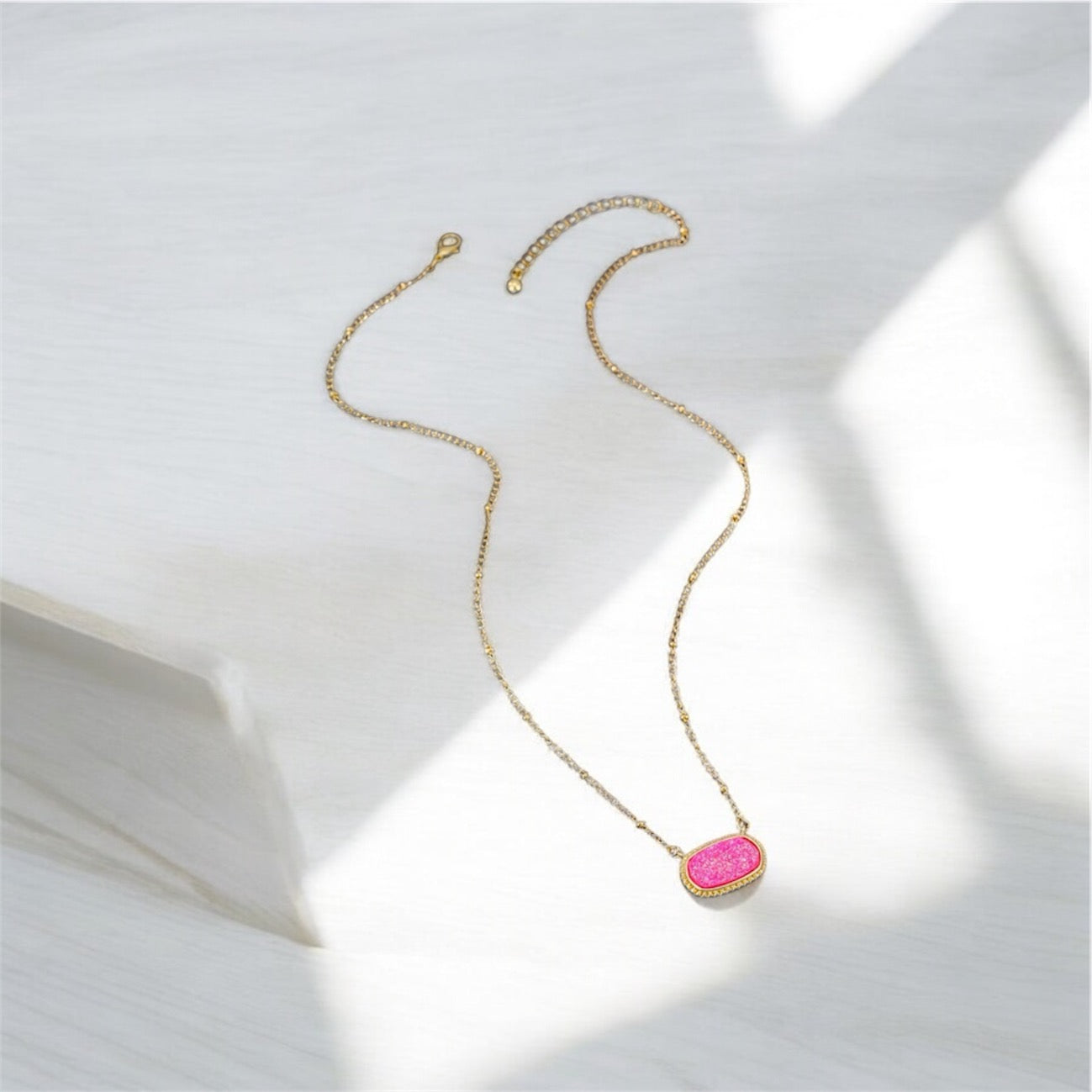 Pink and Gold Oval Pendant Necklace