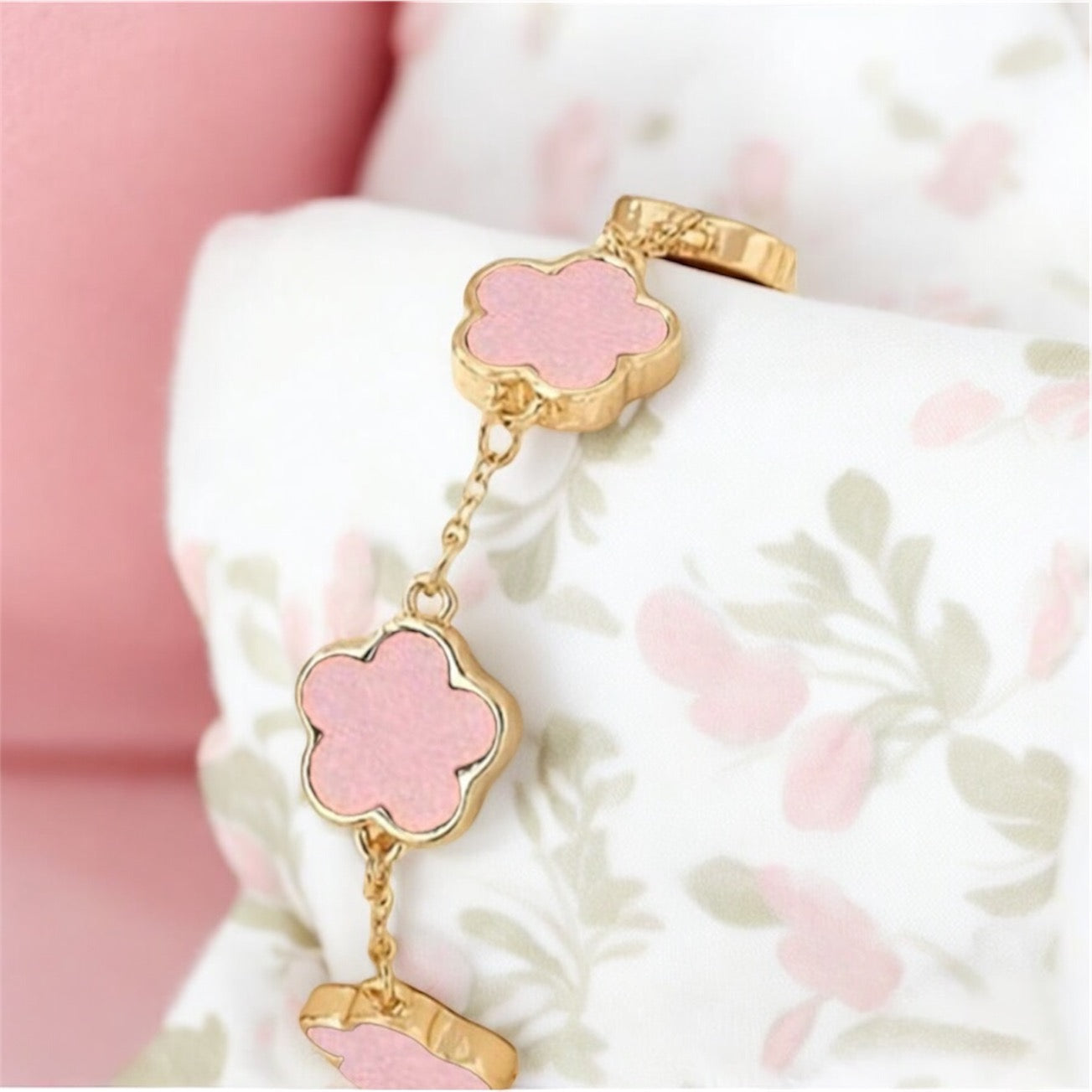 Pink and Gold Flower Bracelet