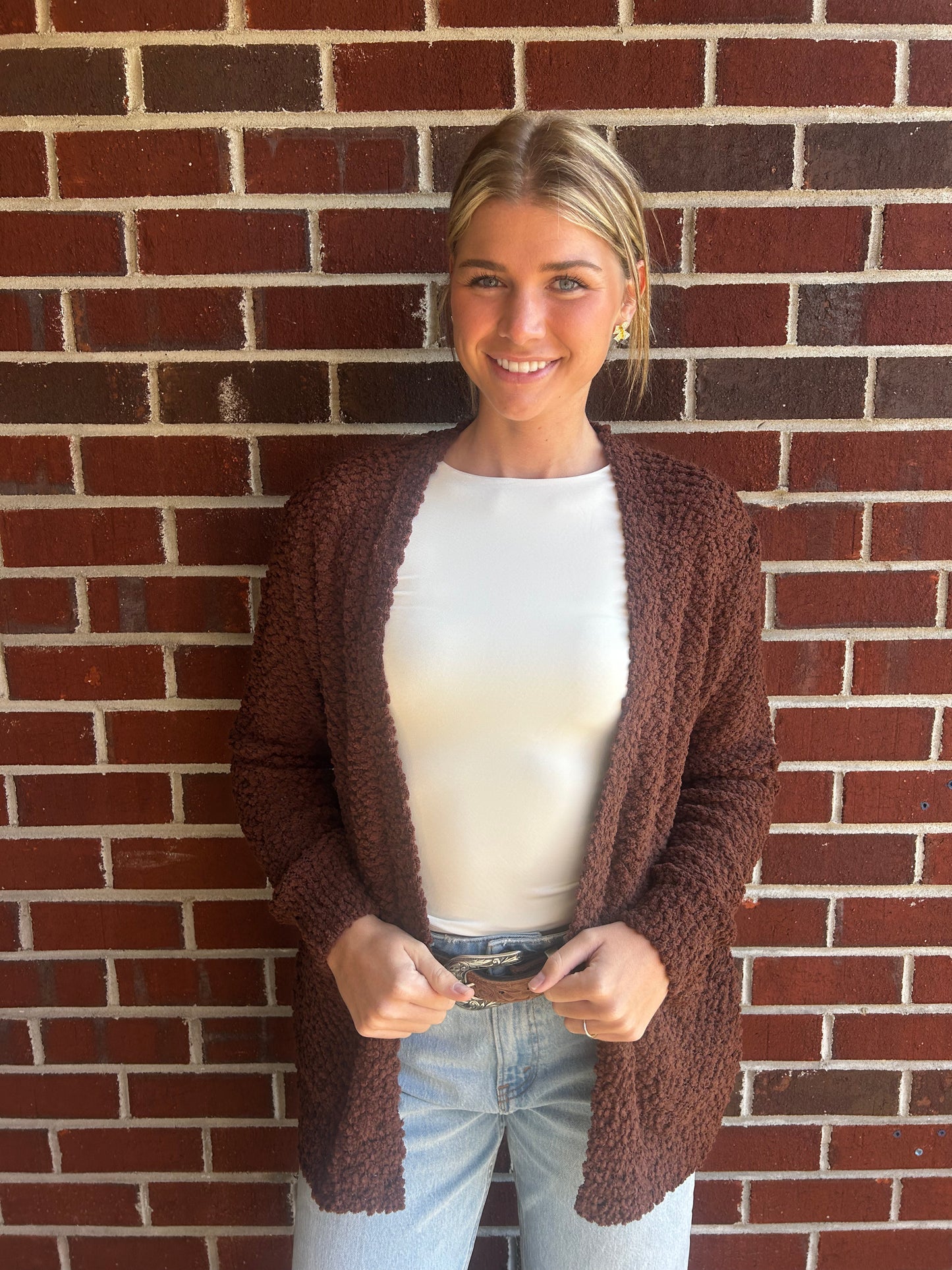 Popcorn Cardigan in Brown