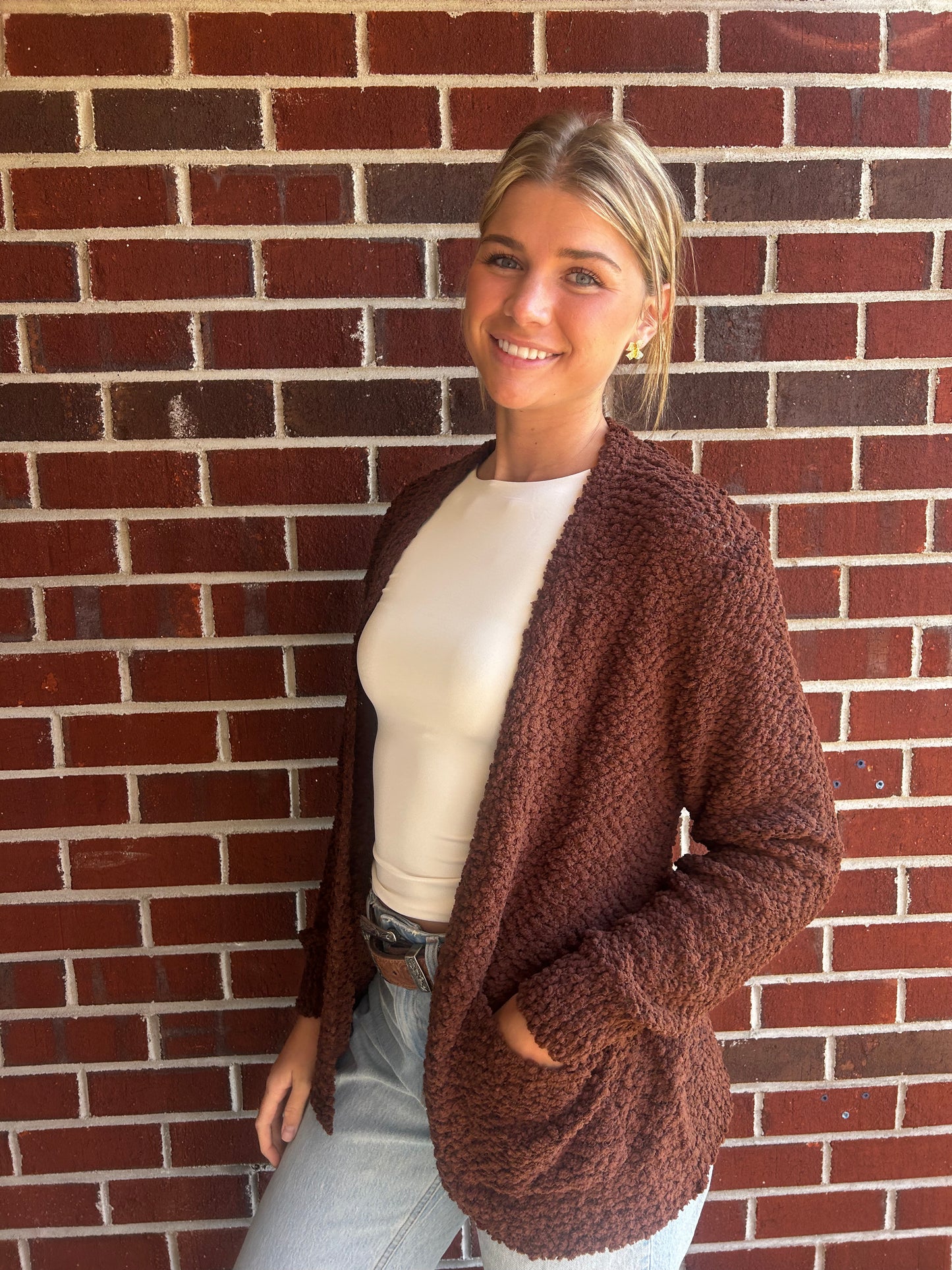 Popcorn Cardigan in Brown