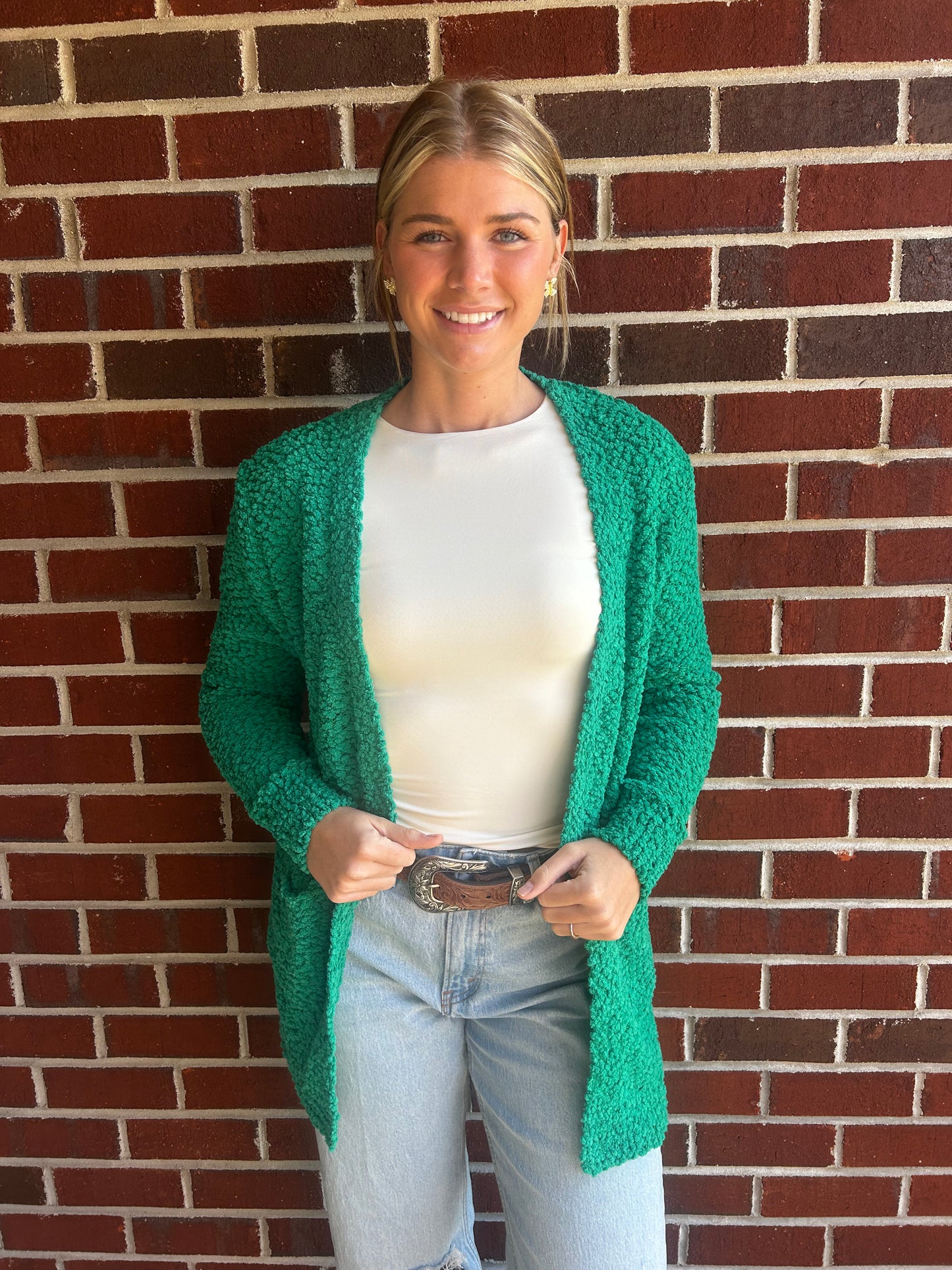 Popcorn Cardigan in Kelly Green