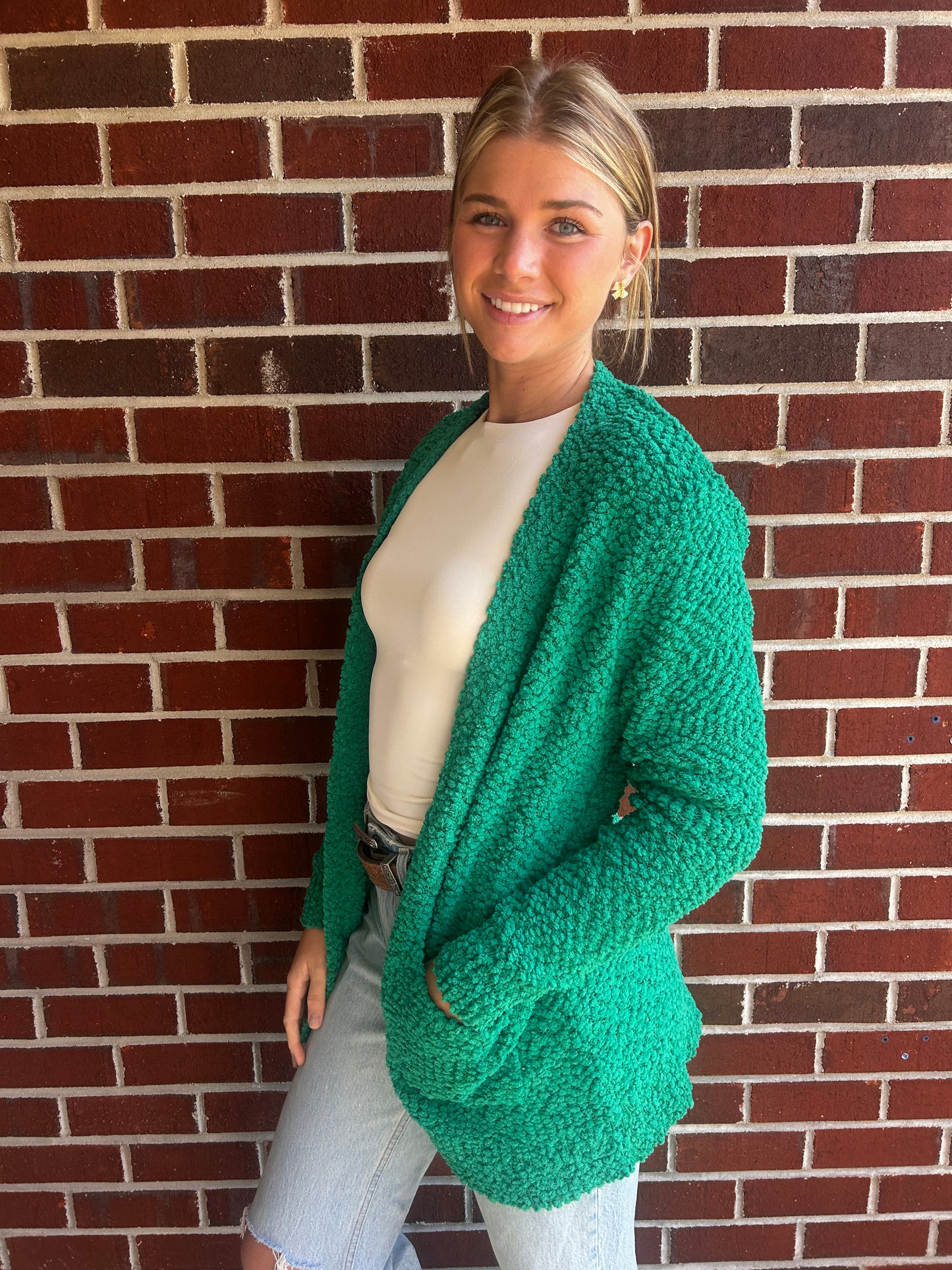 Popcorn Cardigan in Kelly Green