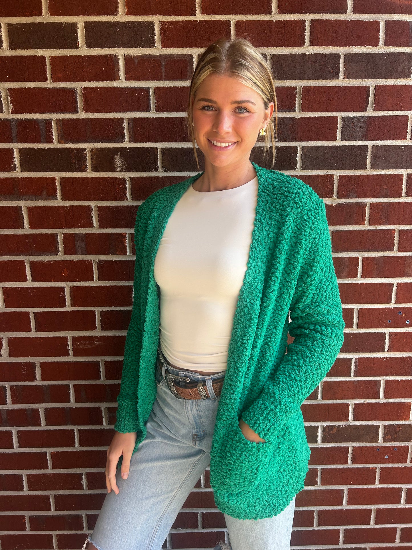 Popcorn Cardigan in Kelly Green