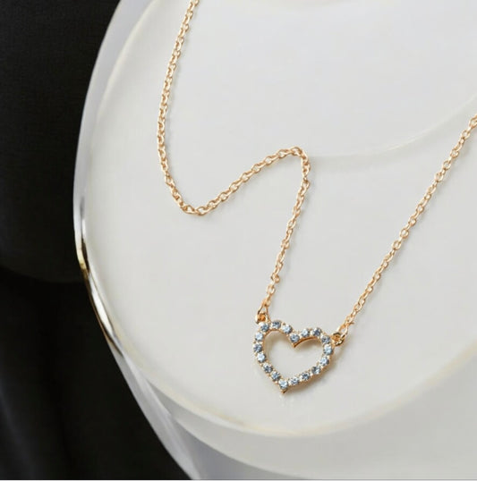 Rhinestone Heart Gold Necklace