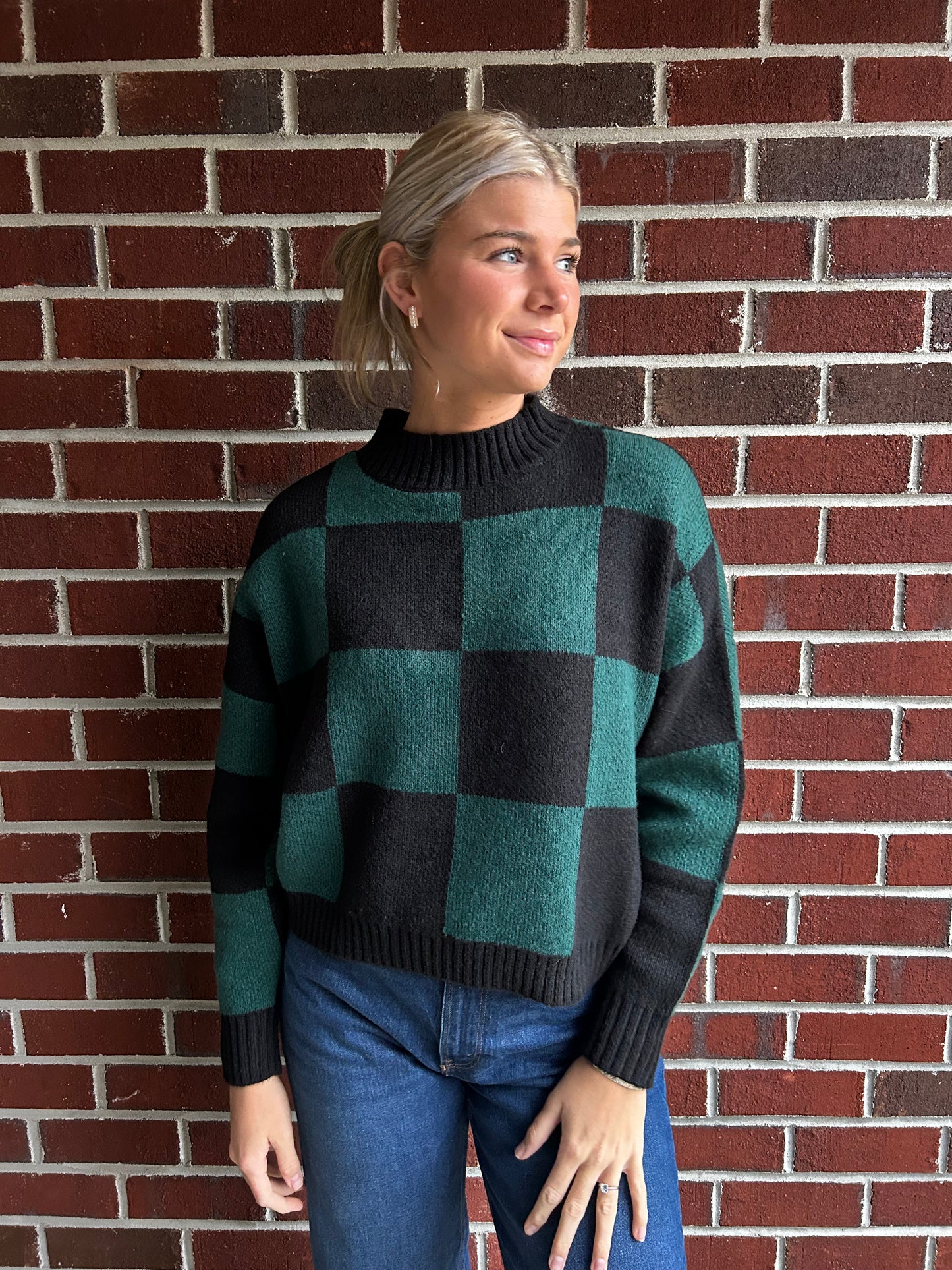 Green and Black Checkered Sweater