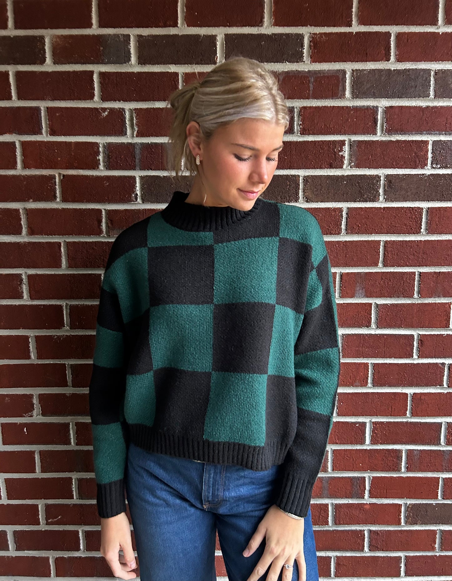 Green and Black Checkered Sweater