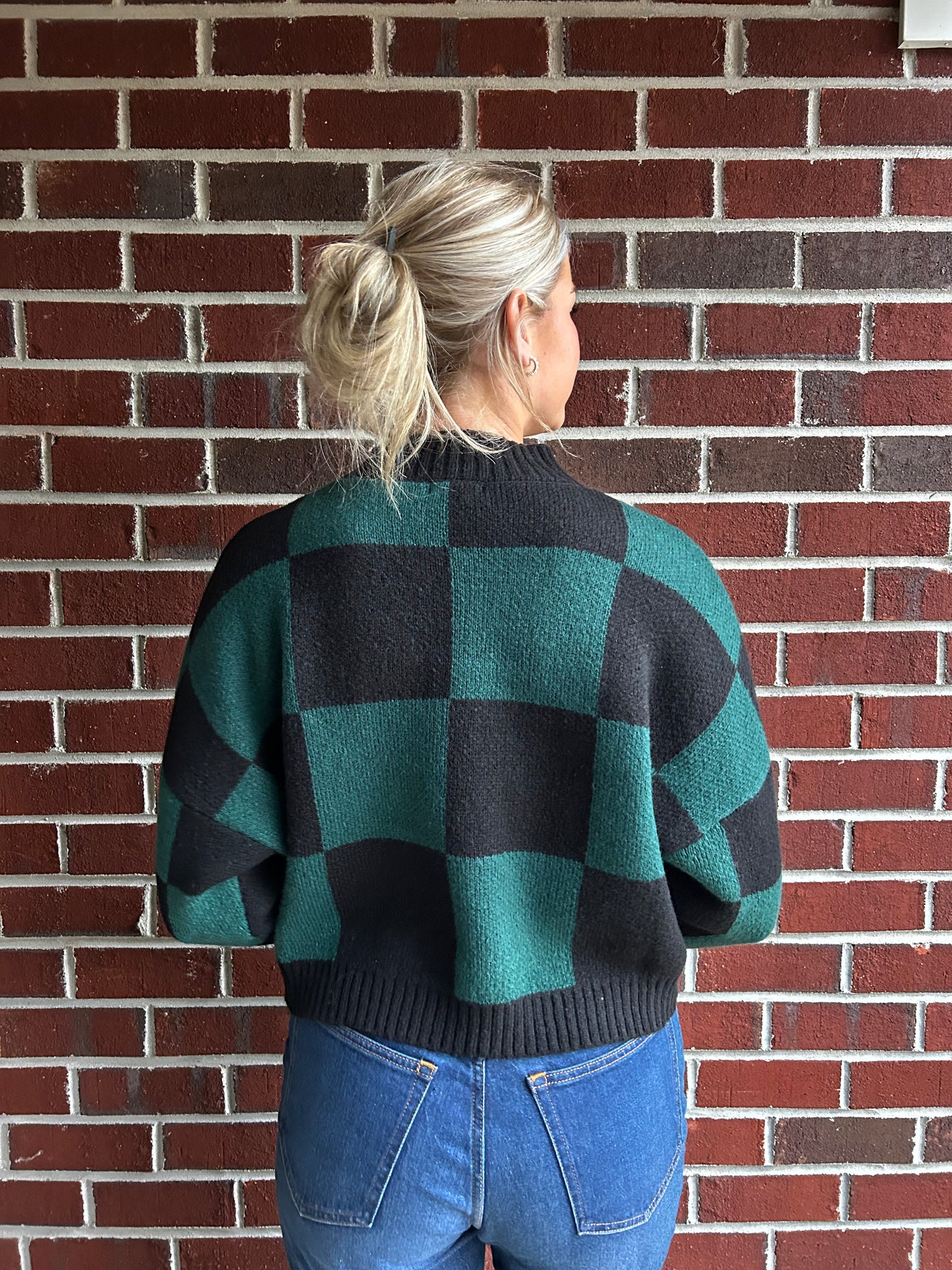 Green and Black Checkered Sweater