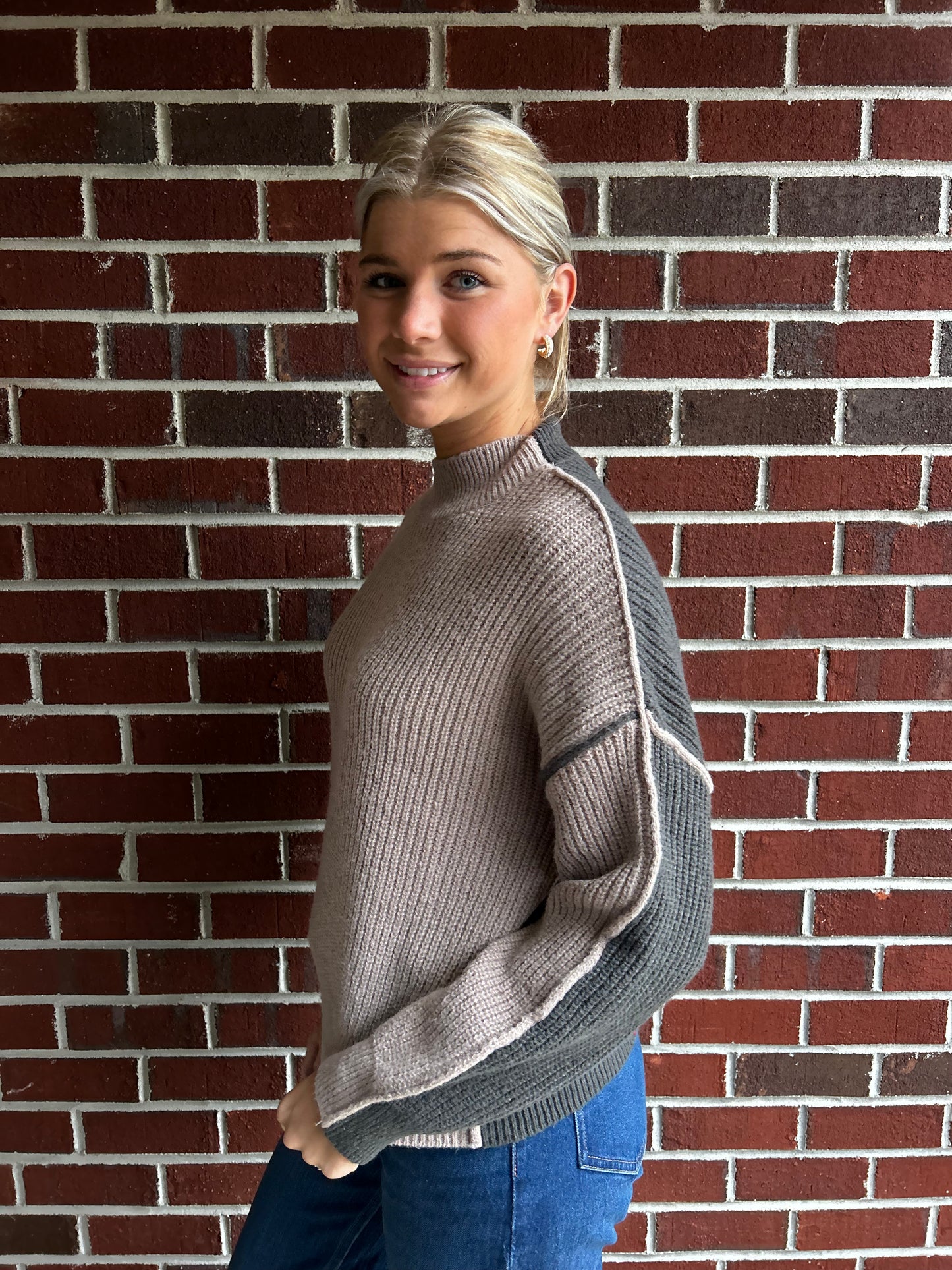 Beige Two Toned Sweater