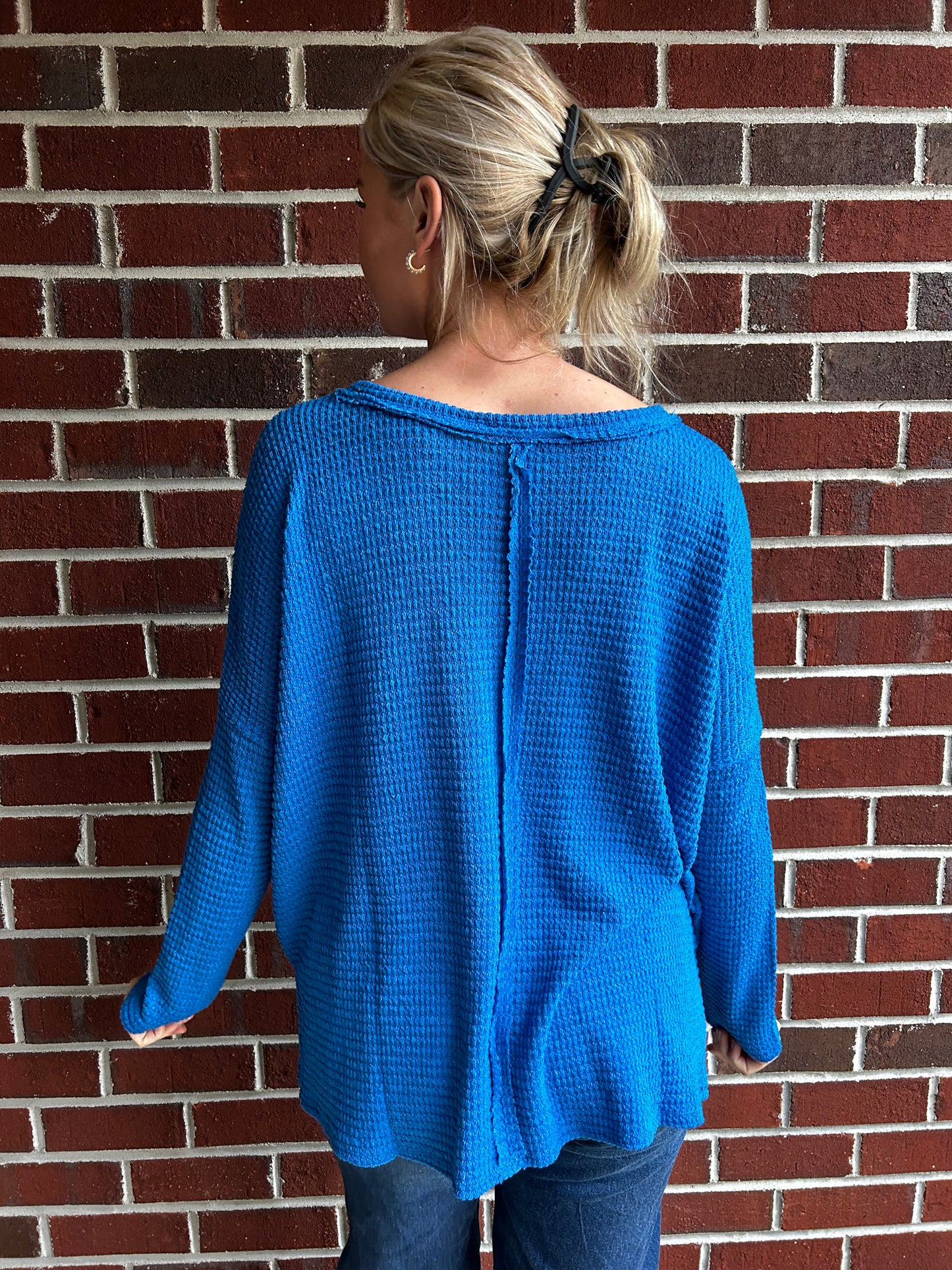 Long Sleeve Seamed Ocean Blue Sweater