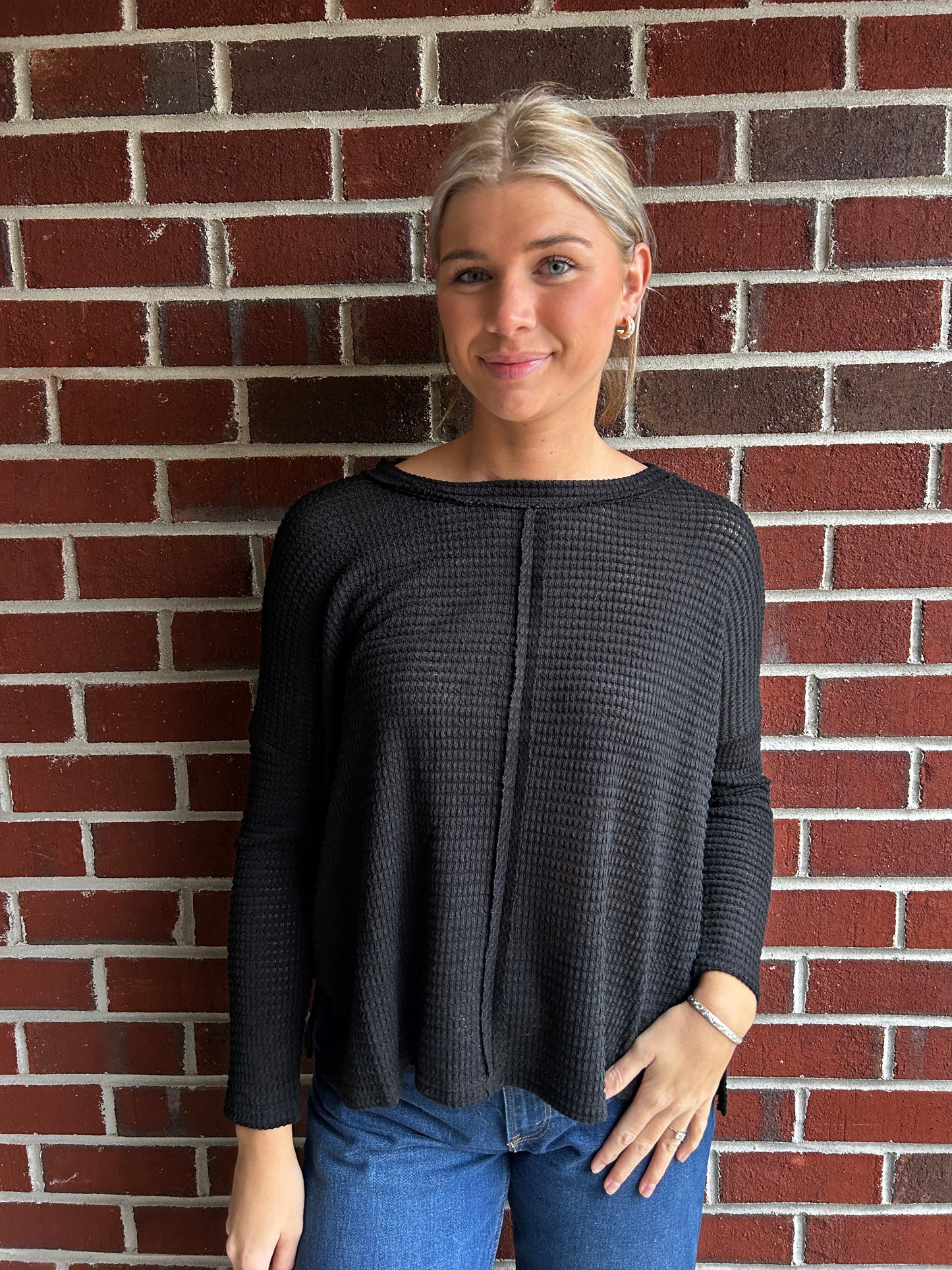 Long Sleeve Seamed Black Sweater