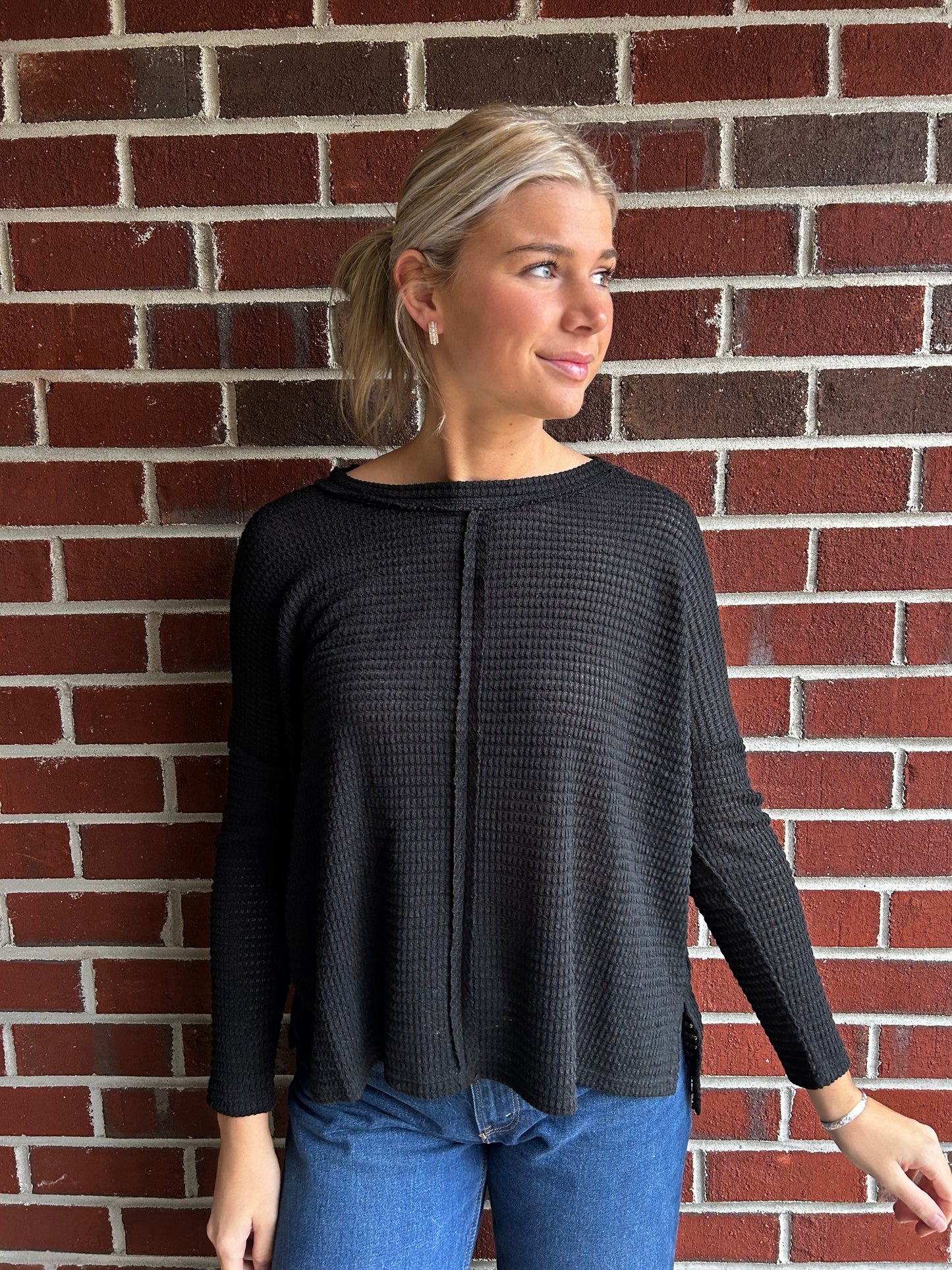 Long Sleeve Seamed Black Sweater