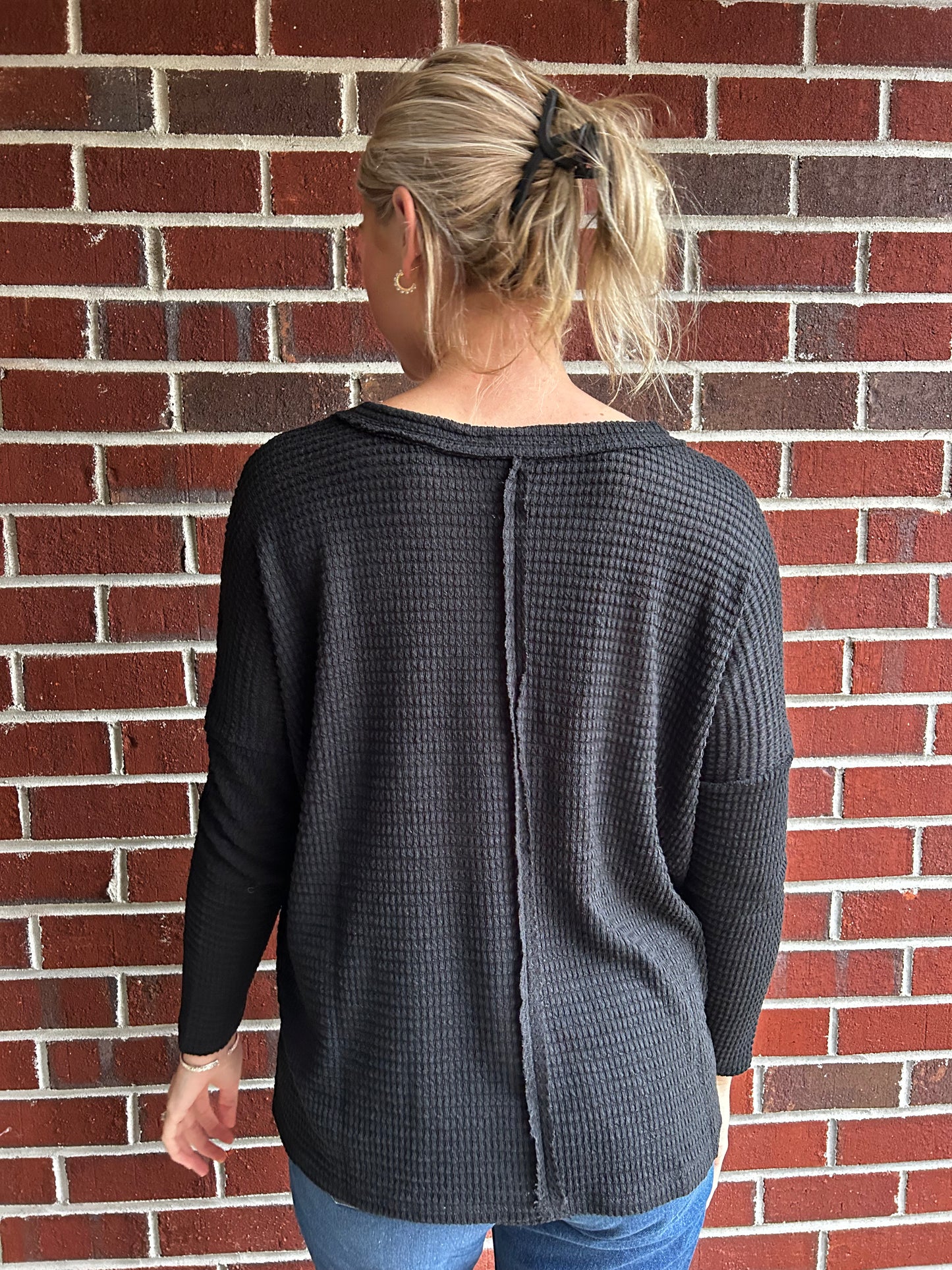 Long Sleeve Seamed Black Sweater