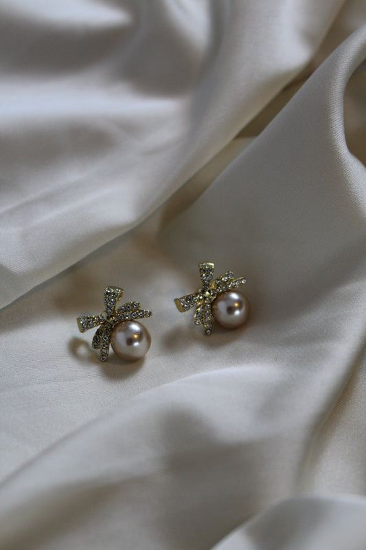 Bowknot Pink Pearl Earrings