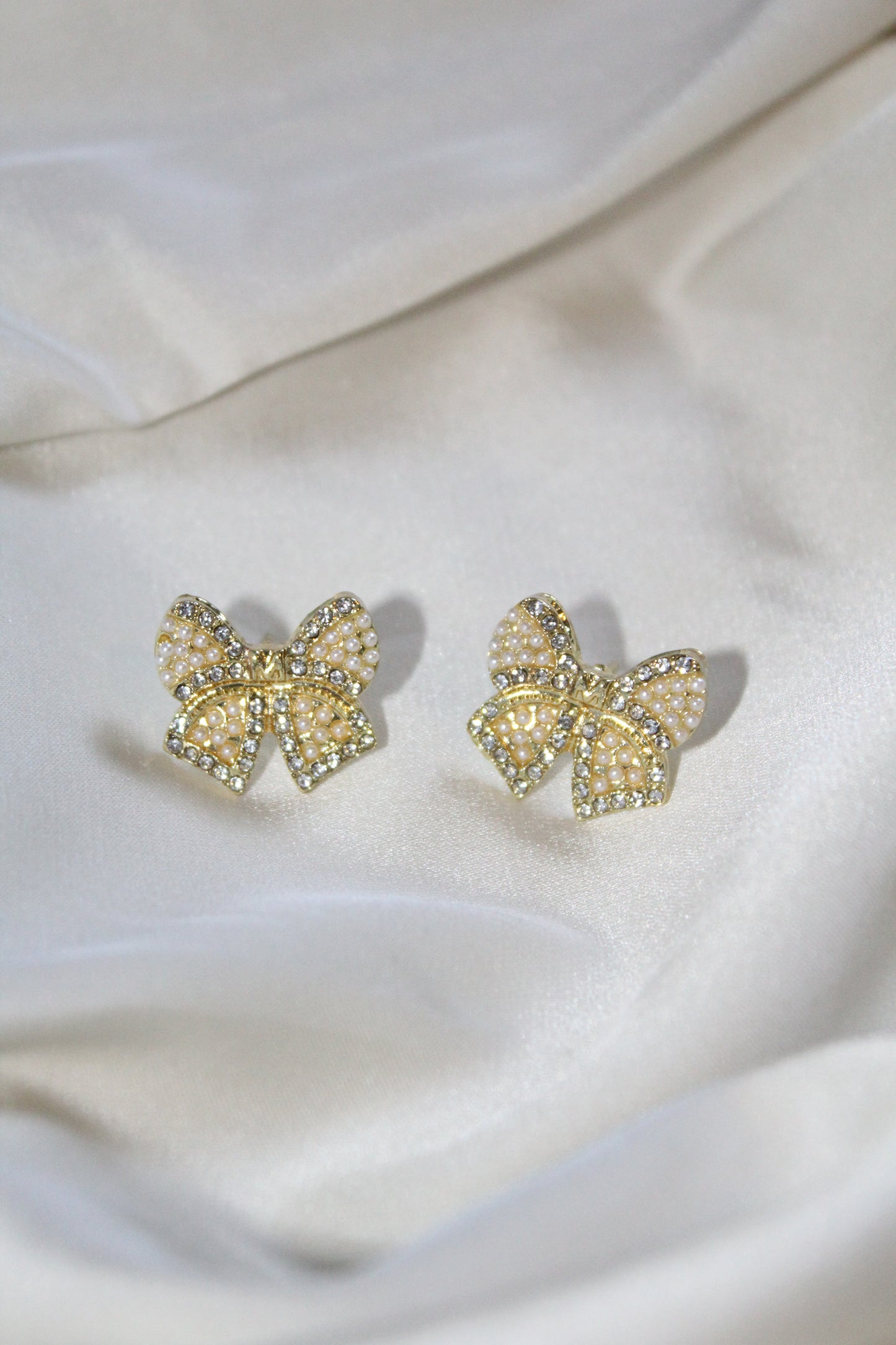 Pearl Bow Stud Earrings