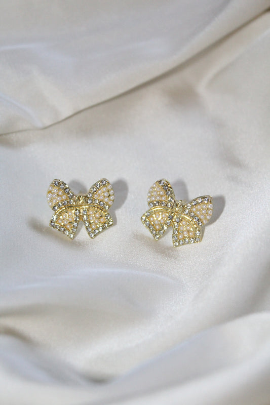 Pearl Bow Stud Earrings