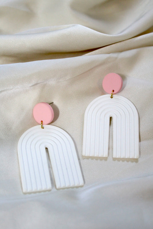 Pink and White Geometric Drop Earrings